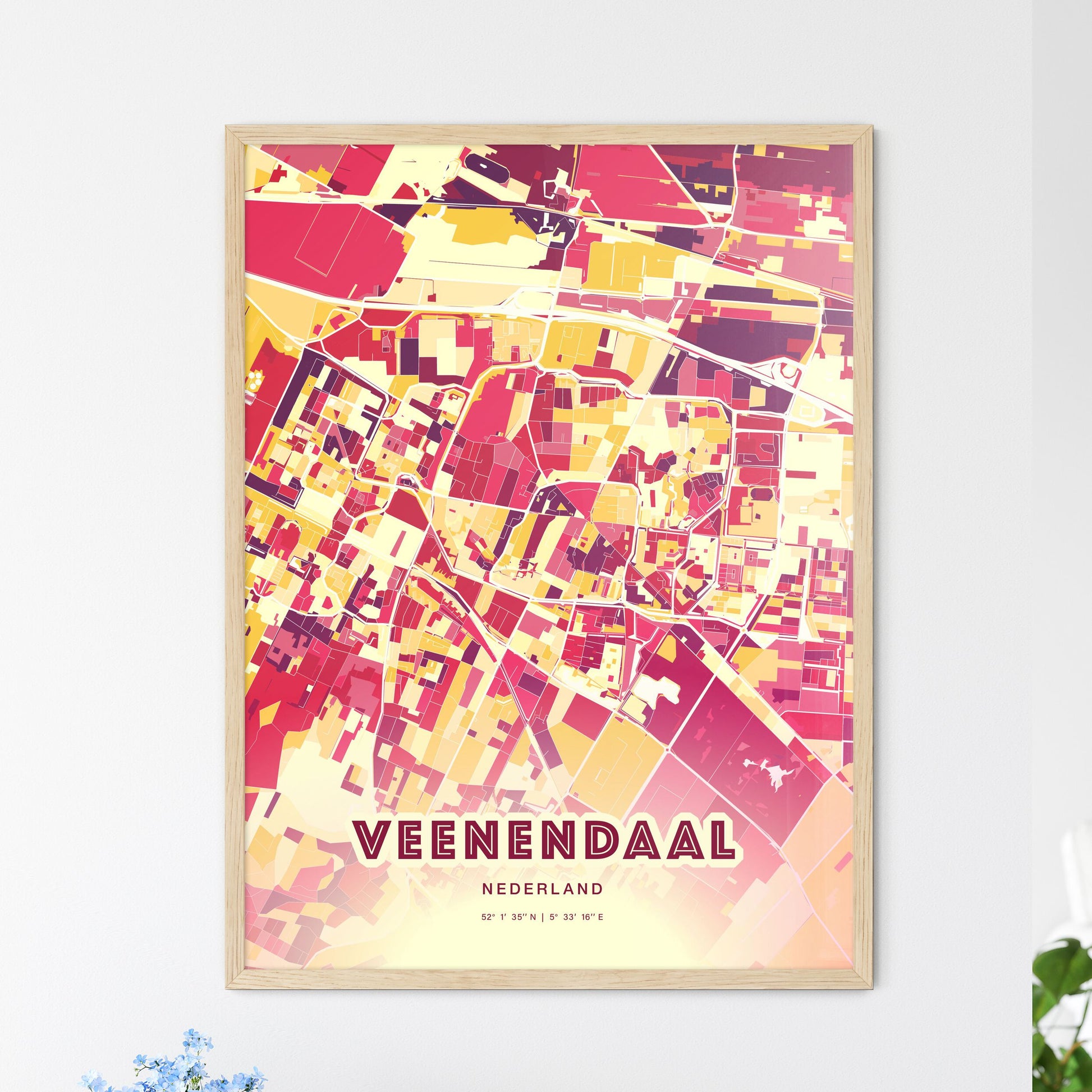 Colorful VEENENDAAL NETHERLANDS Fine Art Map Hot Red