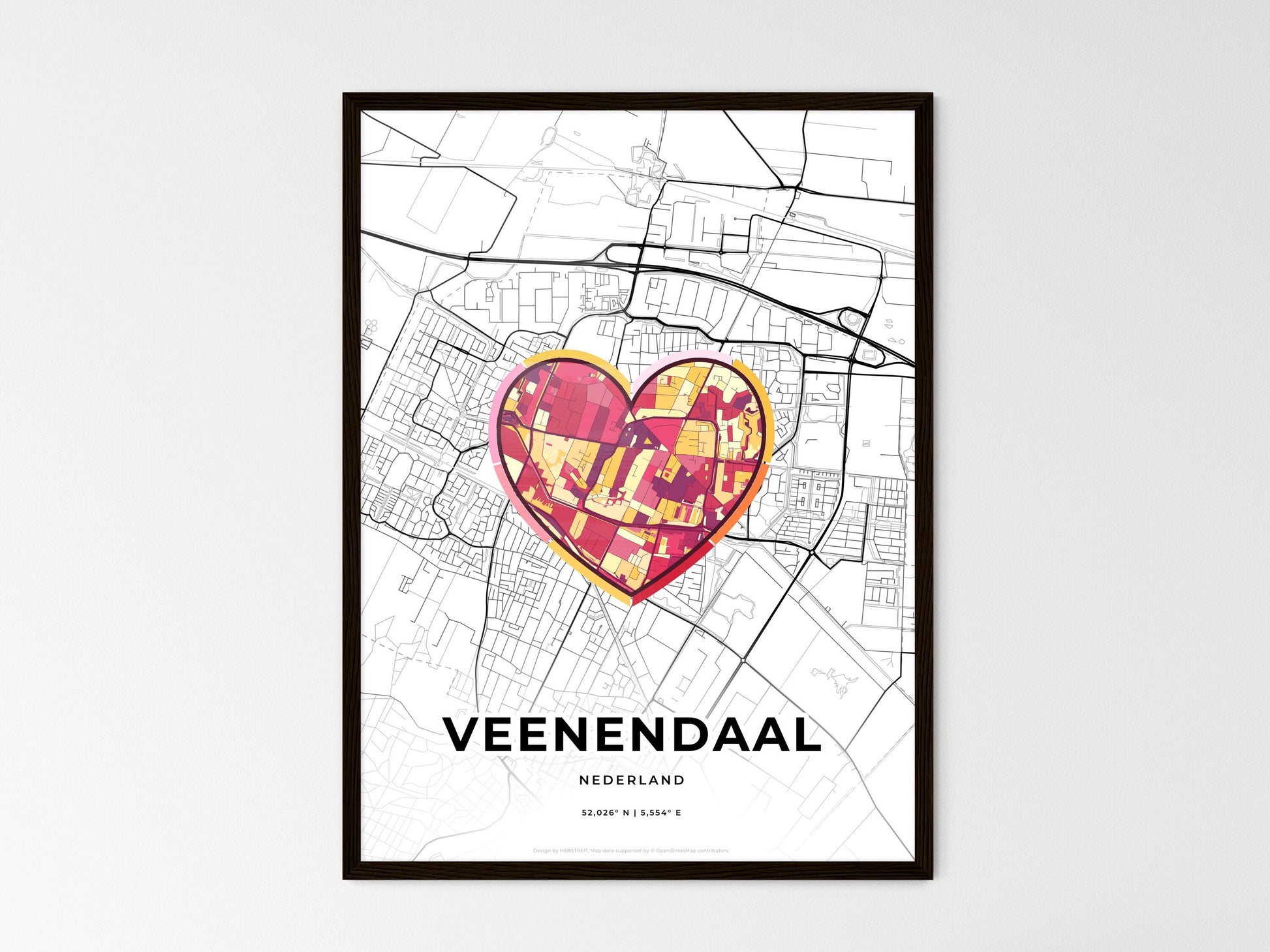Veenendaal Netherlands wedding art map with heart icon