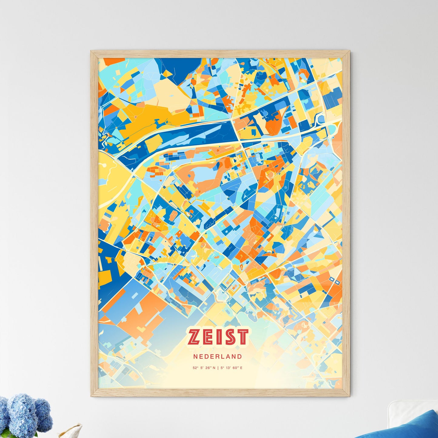 Colorful ZEIST NETHERLANDS Fine Art Map Blue Orange