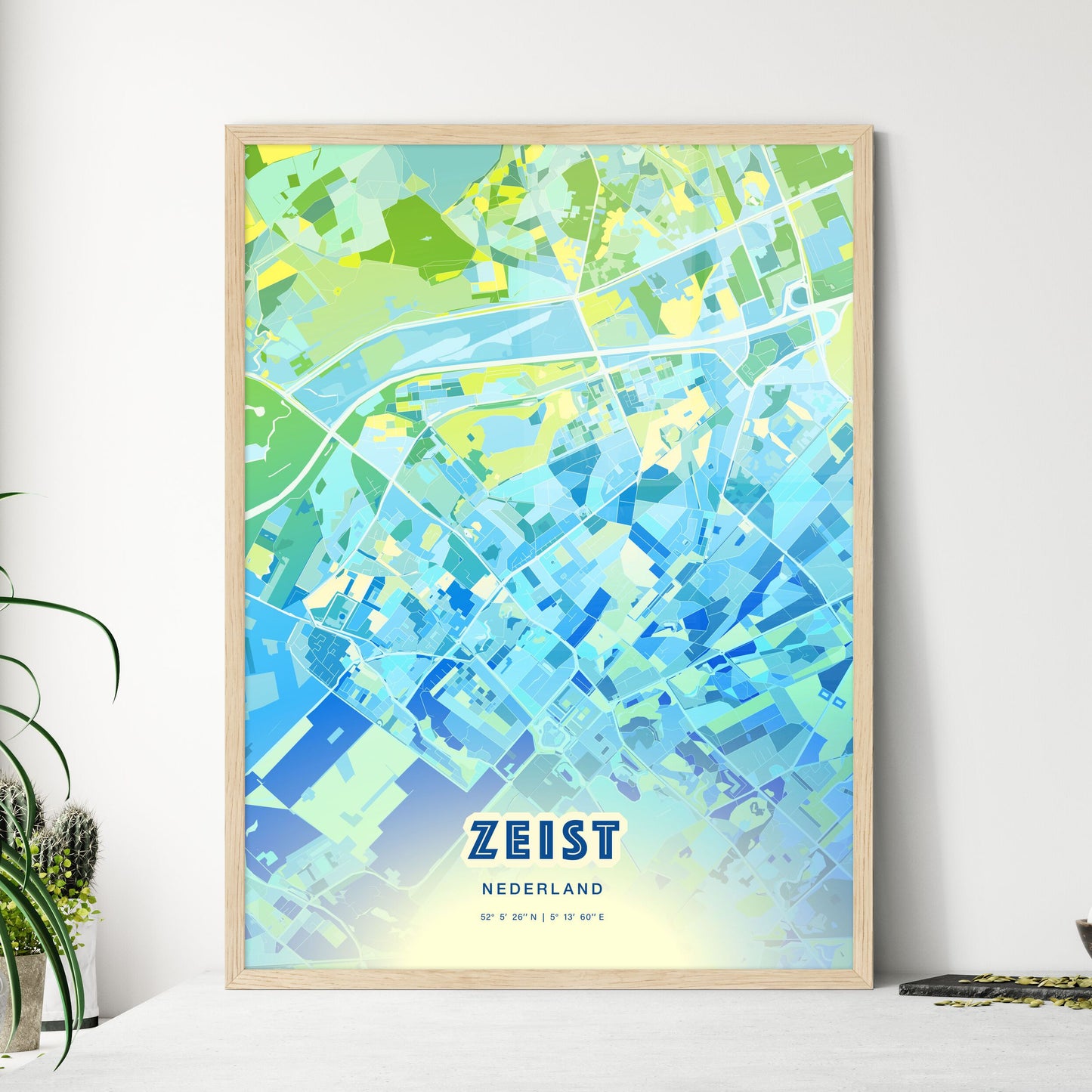 Colorful ZEIST NETHERLANDS Fine Art Map Cool Blue