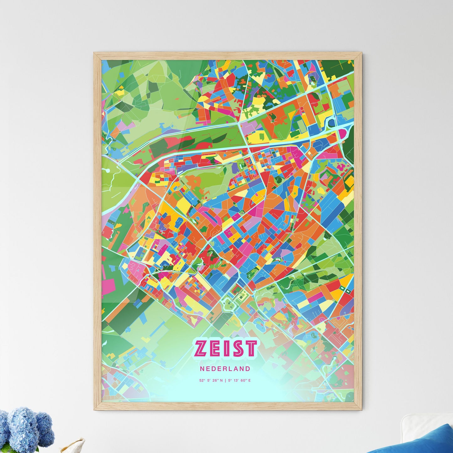 Colorful ZEIST NETHERLANDS Fine Art Map Crazy Colors