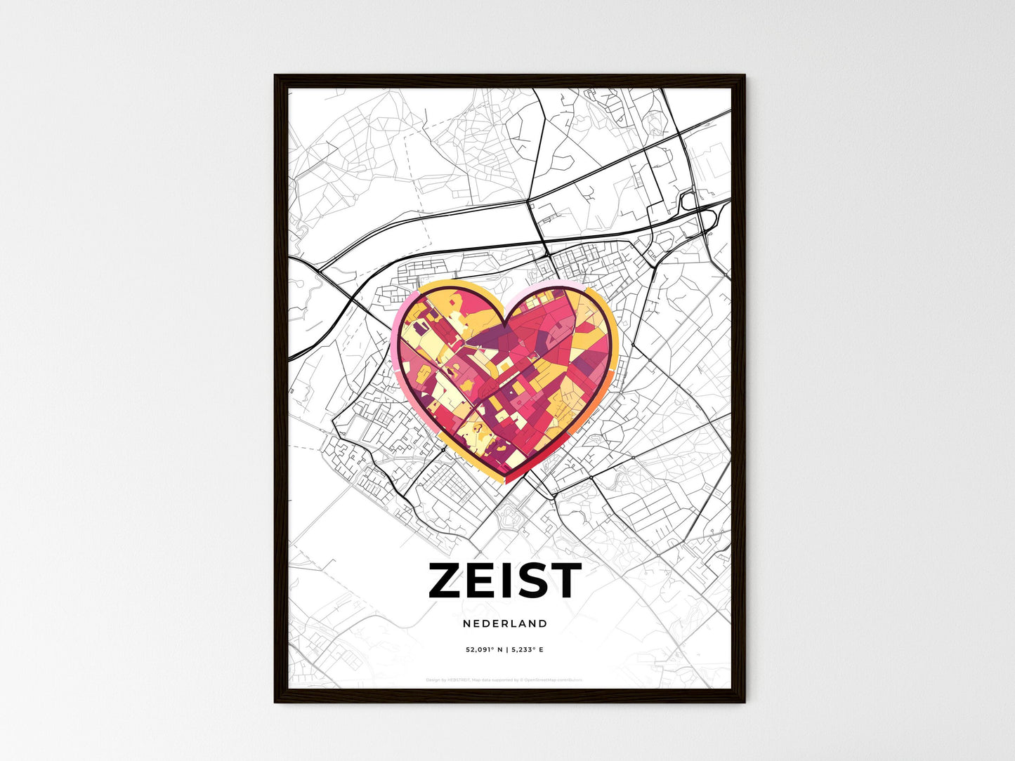Zeist Netherlands wedding art map with heart icon
