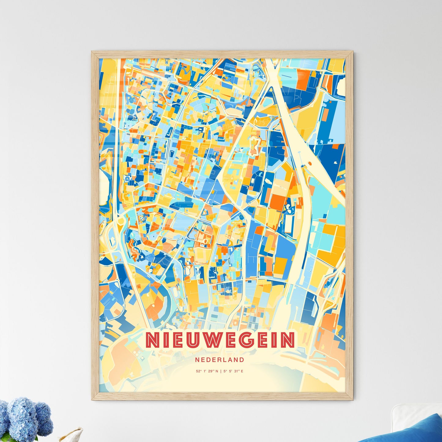 Colorful NIEUWEGEIN NETHERLANDS Fine Art Map Blue Orange