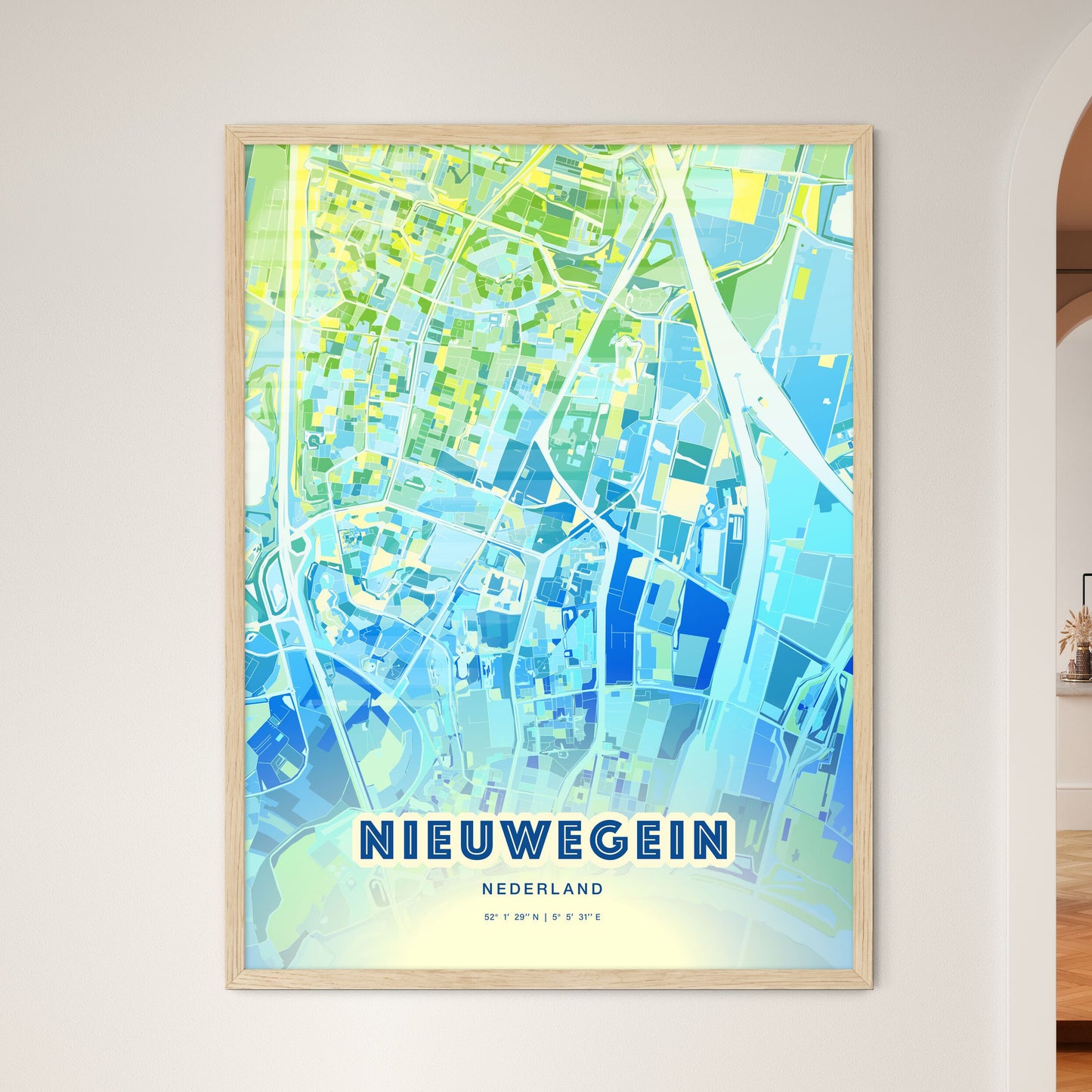 Colorful NIEUWEGEIN NETHERLANDS Fine Art Map Cool Blue