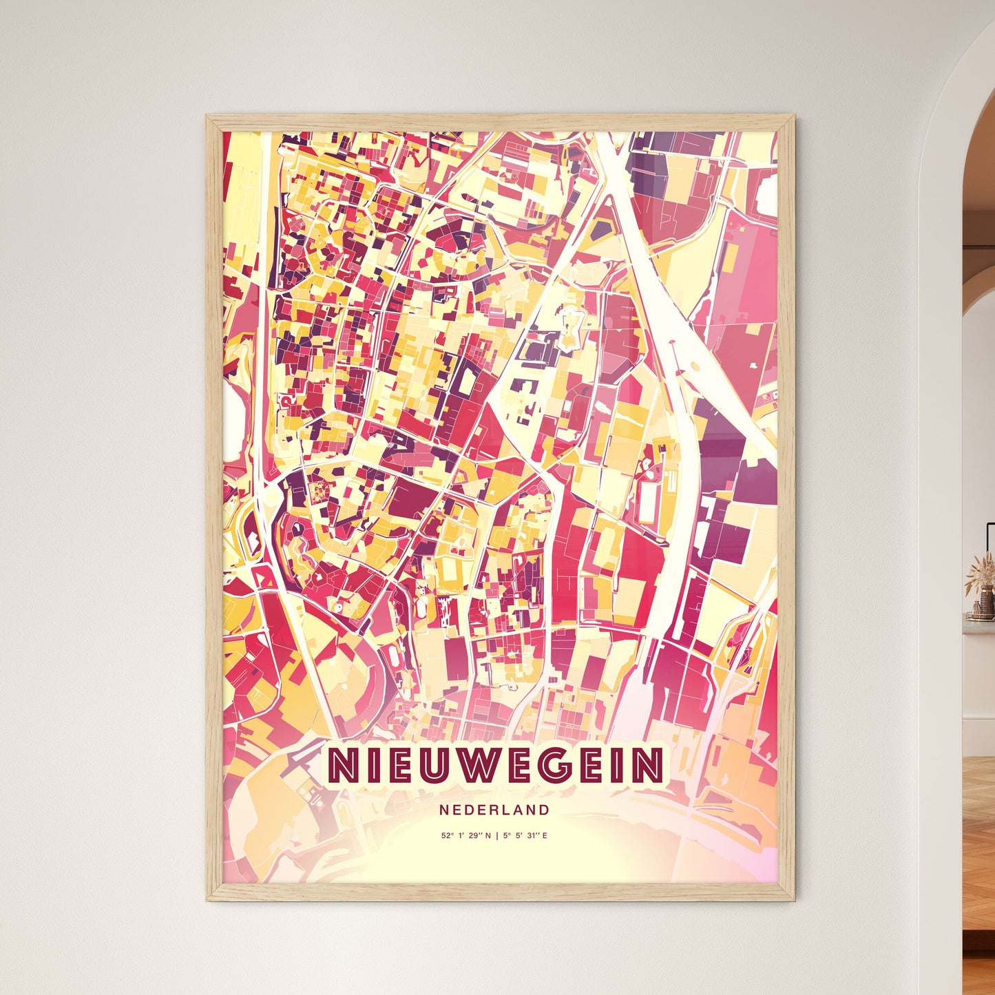 Colorful NIEUWEGEIN NETHERLANDS Fine Art Map Hot Red