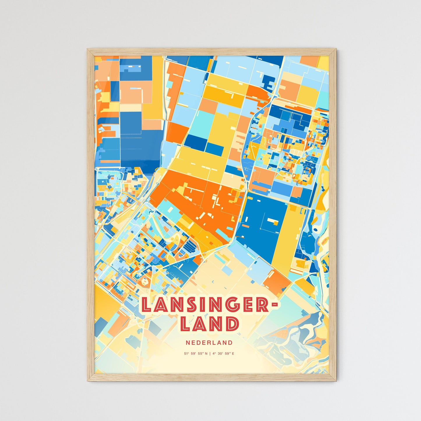 Colorful LANSINGERLAND NETHERLANDS Fine Art Map Blue Orange