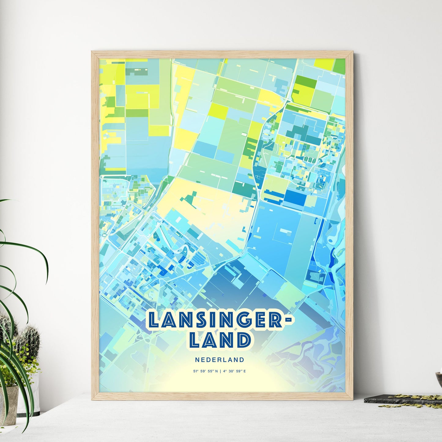 Colorful LANSINGERLAND NETHERLANDS Fine Art Map Cool Blue