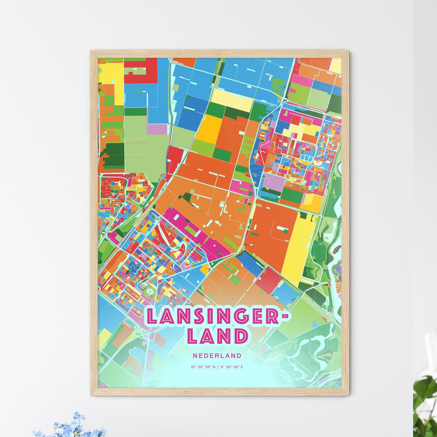 Colorful LANSINGERLAND NETHERLANDS Fine Art Map Crazy Colors