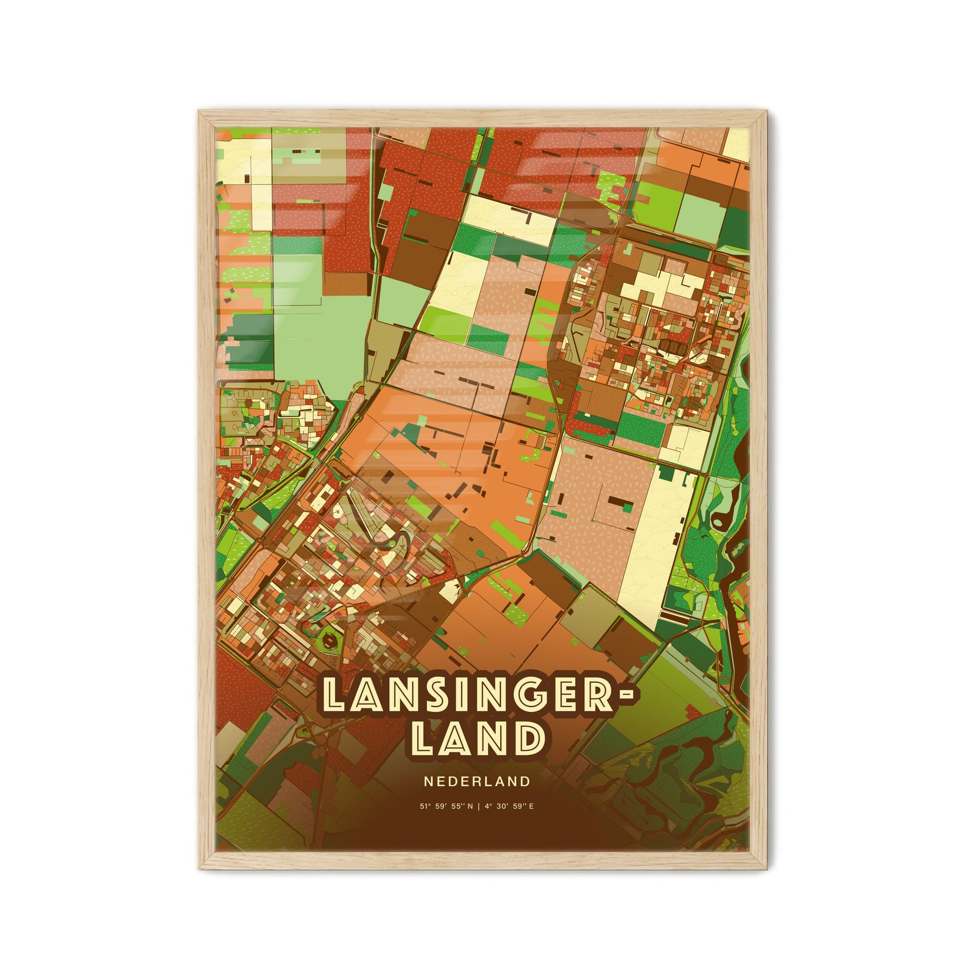 Colorful LANSINGERLAND NETHERLANDS Fine Art Map Farmhouse