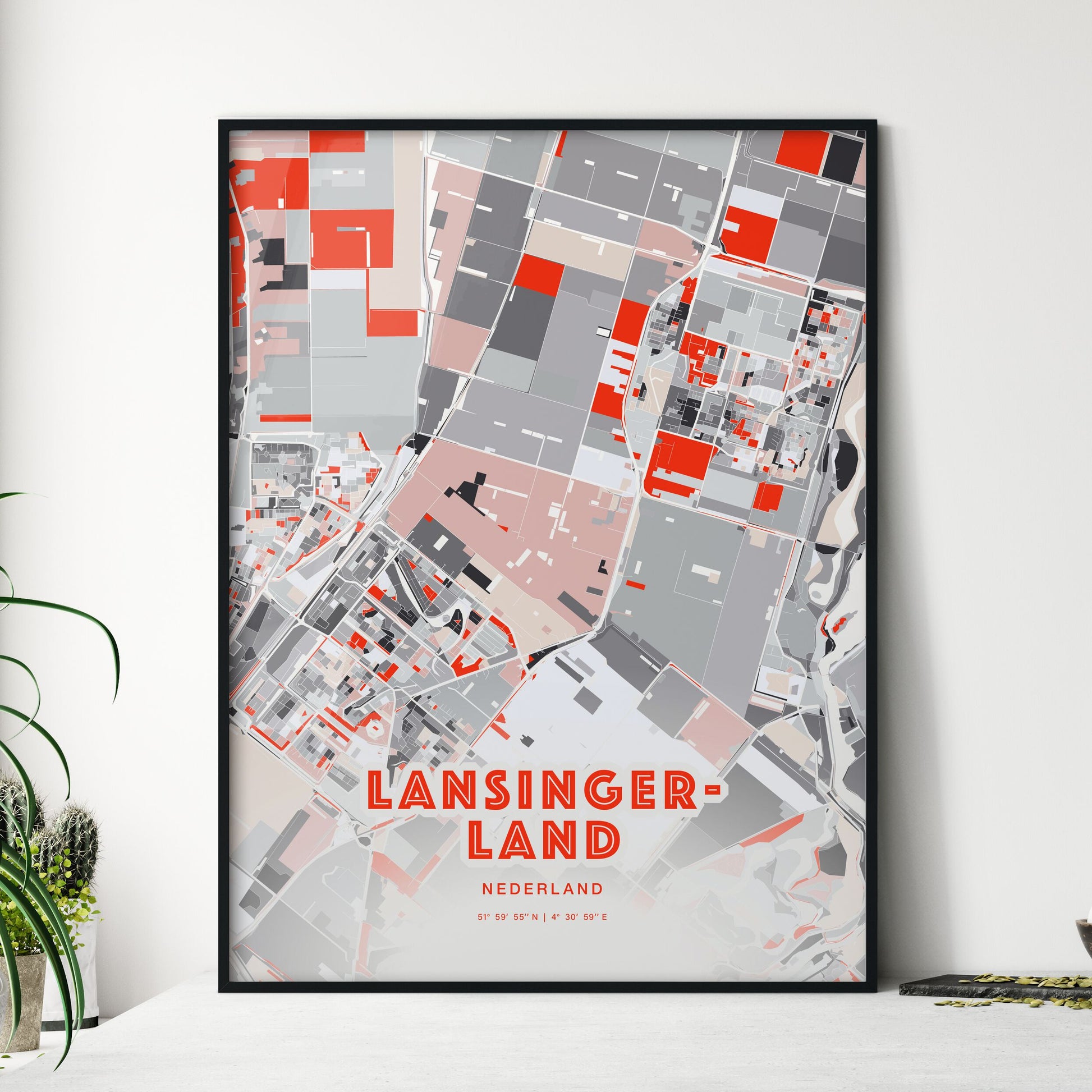 Colorful LANSINGERLAND NETHERLANDS Fine Art Map Modern