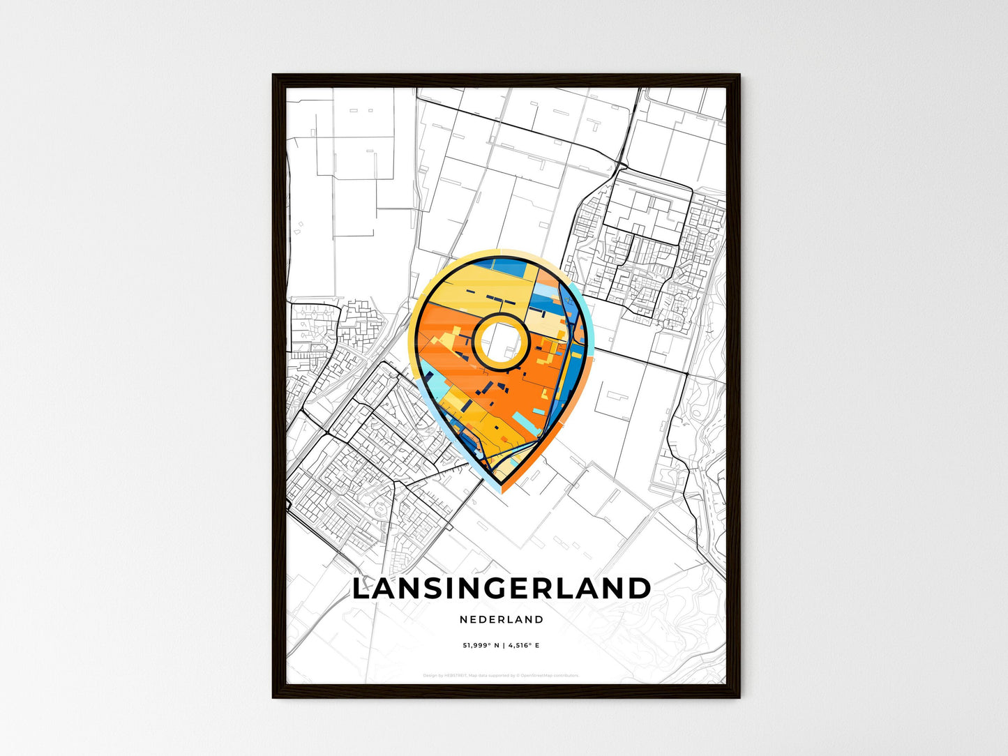 Lansingerland Netherlands wedding art map with pointer icon