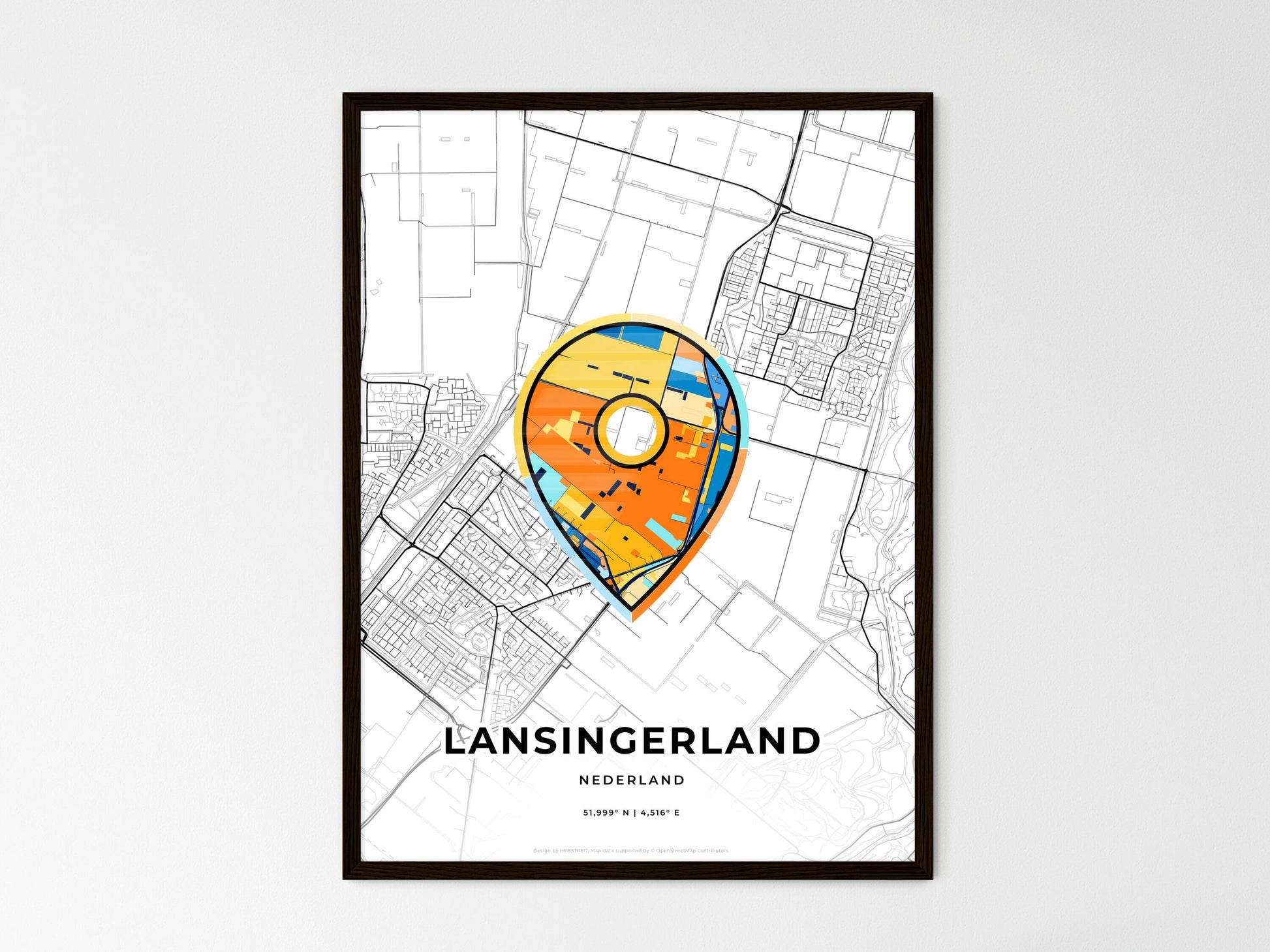Lansingerland Netherlands wedding art map with pointer icon