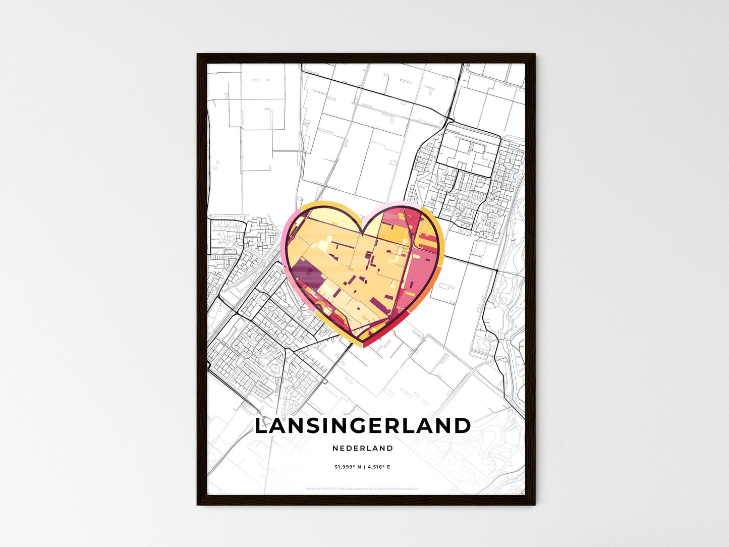 Lansingerland Netherlands wedding art map with heart icon
