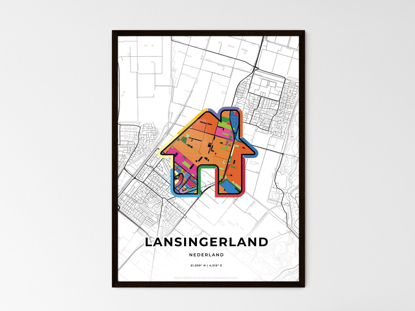Lansingerland Netherlands wedding art map with home icon