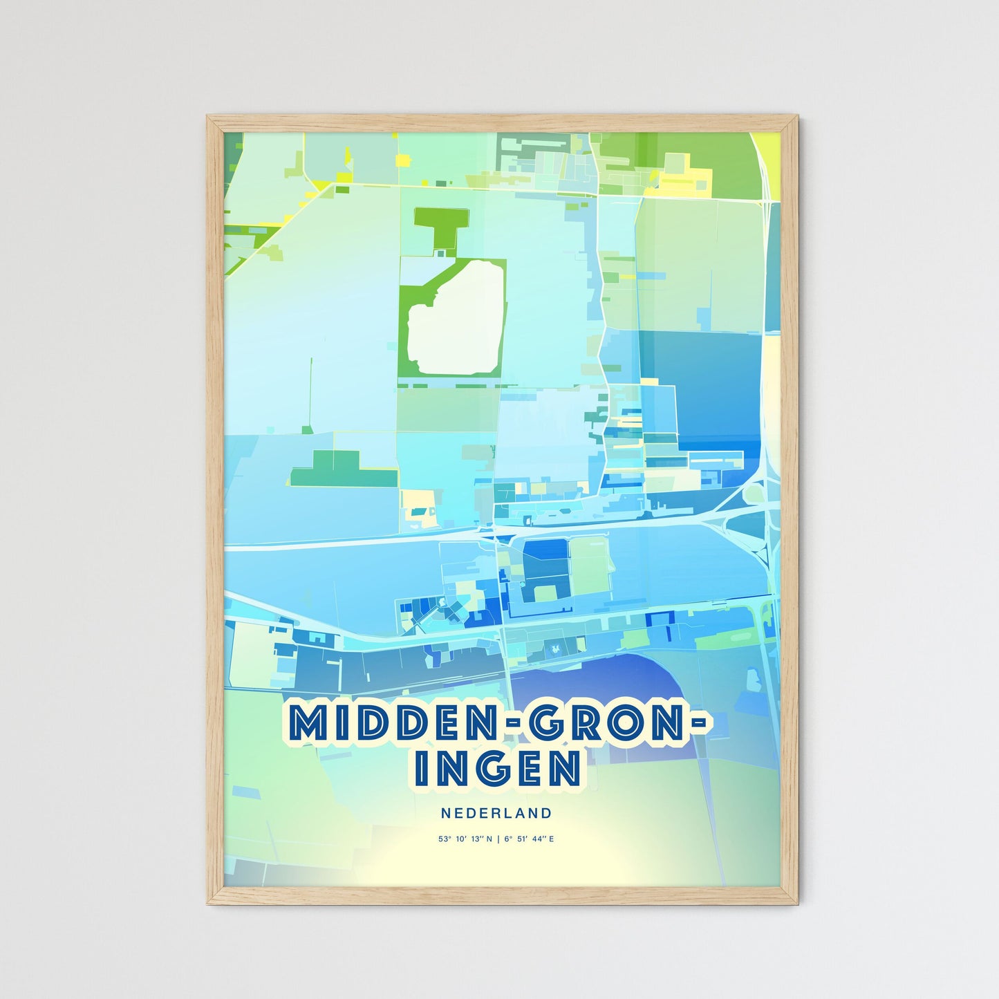 Colorful MIDDEN-GRONINGEN NETHERLANDS Fine Art Map Cool Blue