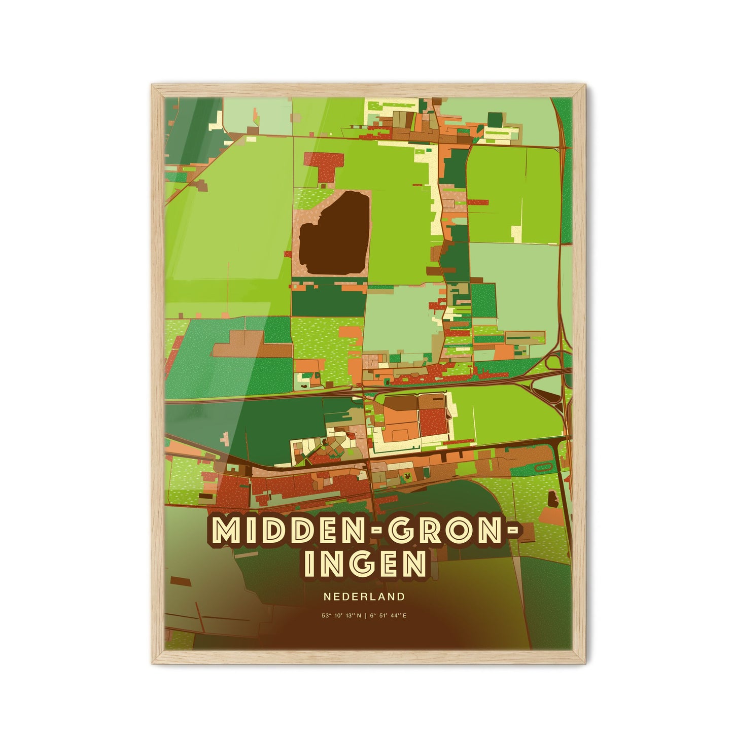 Colorful MIDDEN-GRONINGEN NETHERLANDS Fine Art Map Farmhouse