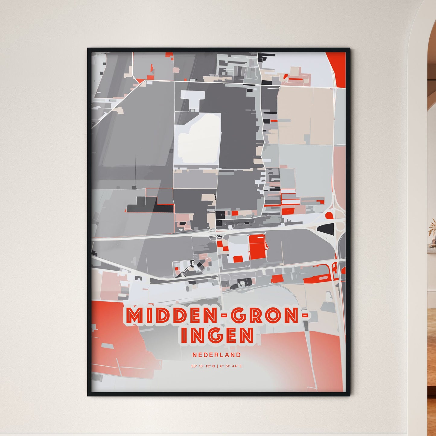 Colorful MIDDEN-GRONINGEN NETHERLANDS Fine Art Map Modern