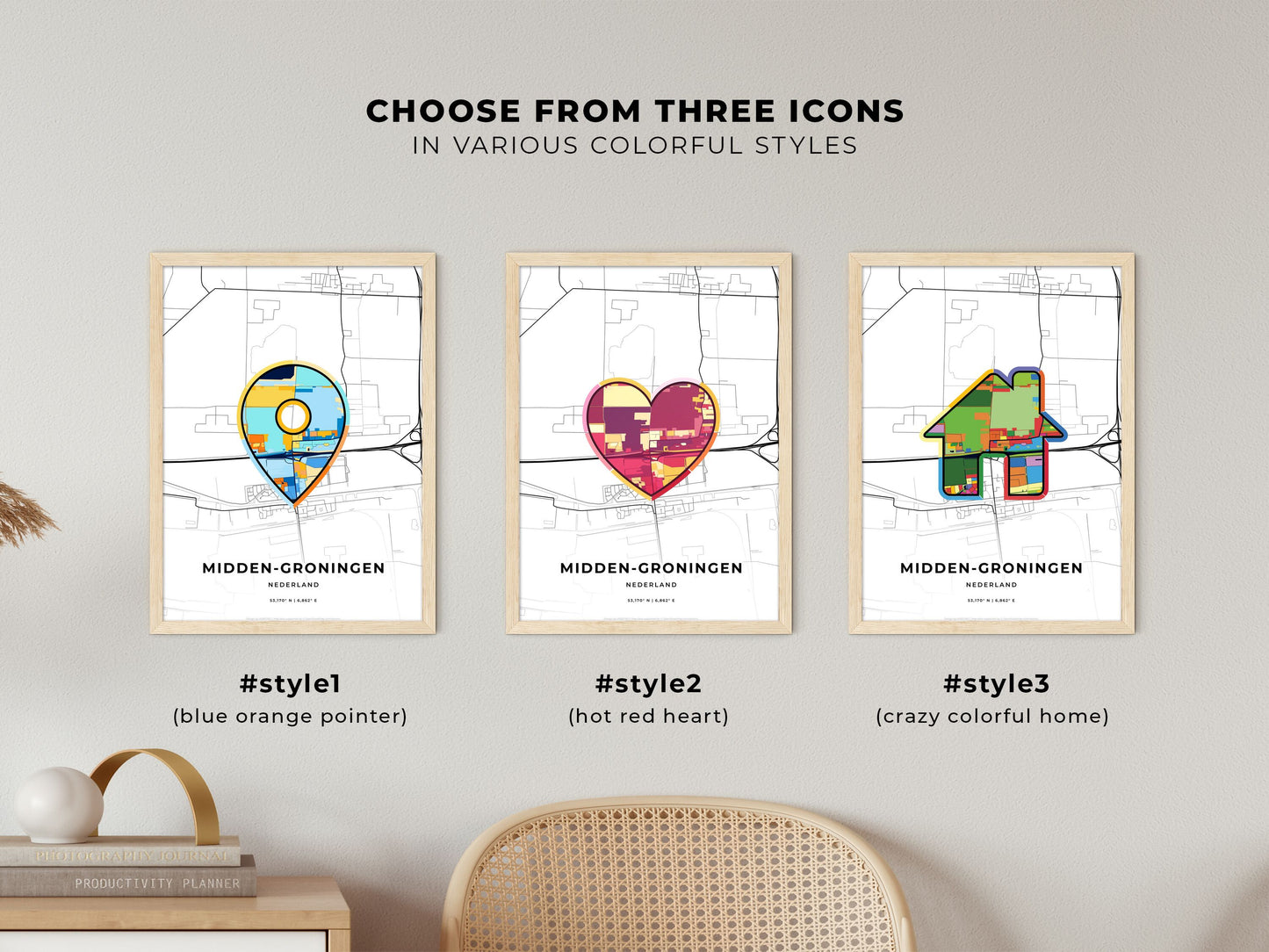 Midden-Groningen Netherlands maps with colorful icons