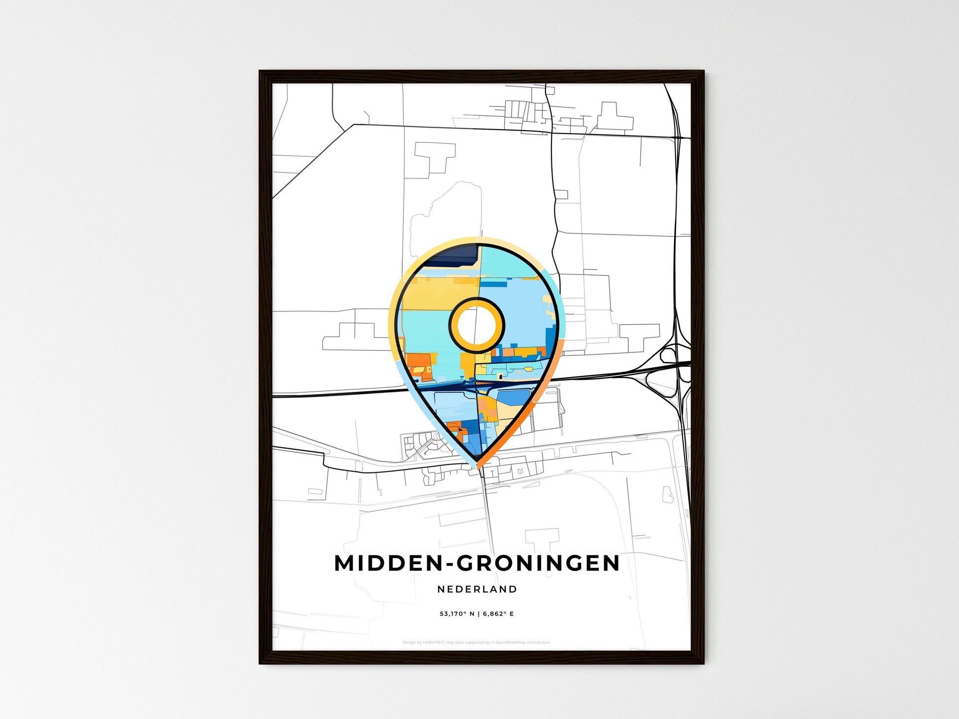 Midden-Groningen Netherlands wedding art map with pointer icon
