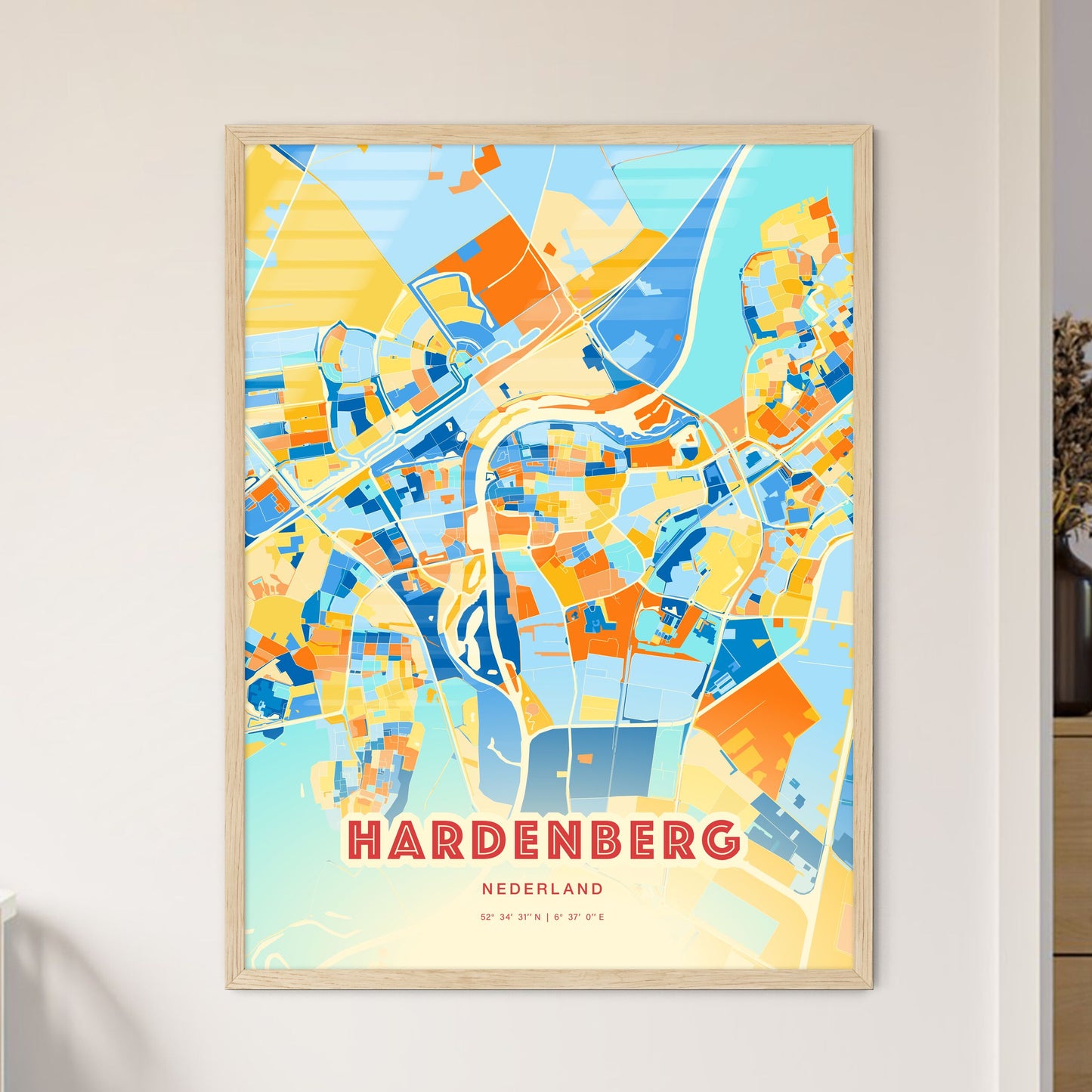 Colorful HARDENBERG NETHERLANDS Fine Art Map Blue Orange