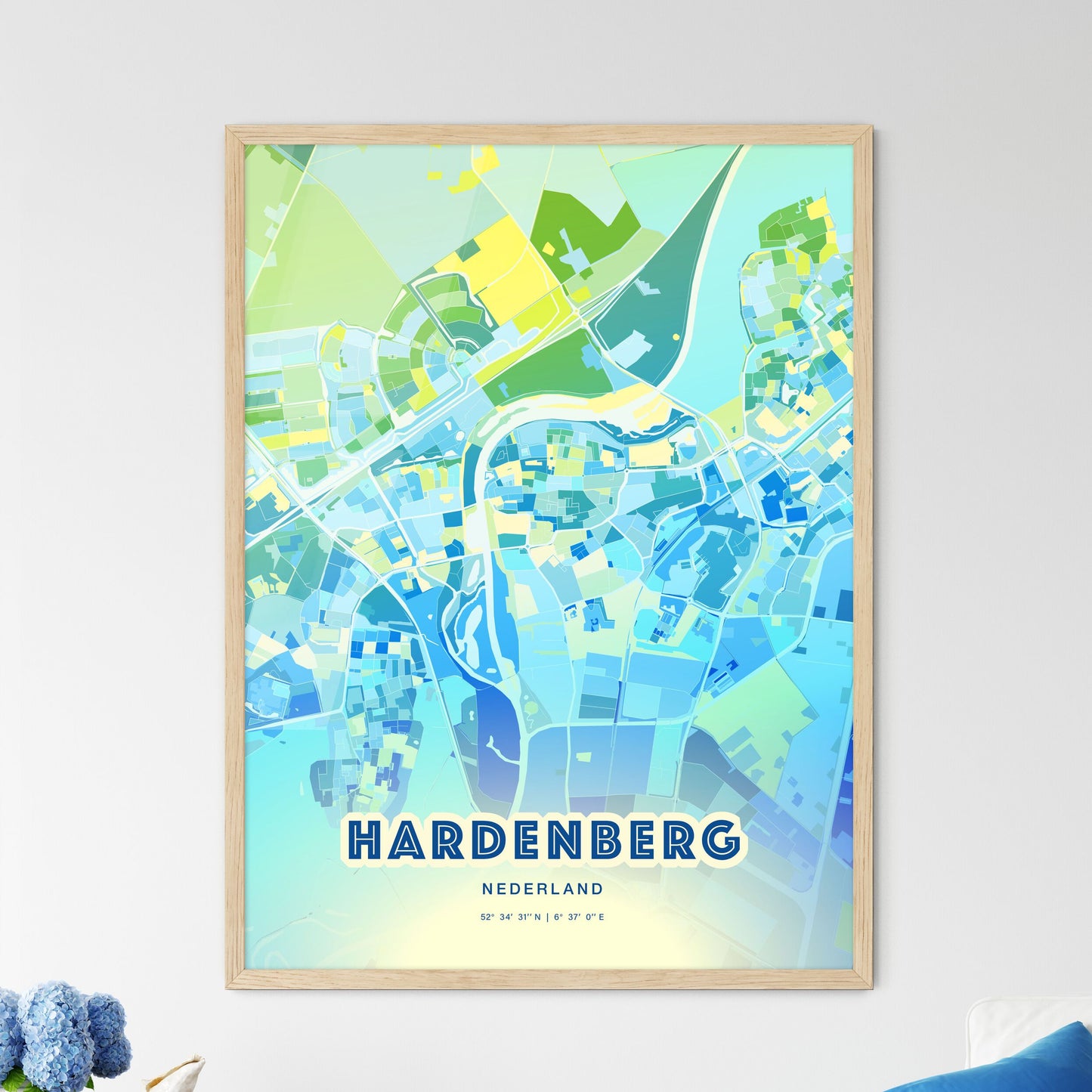 Colorful HARDENBERG NETHERLANDS Fine Art Map Cool Blue