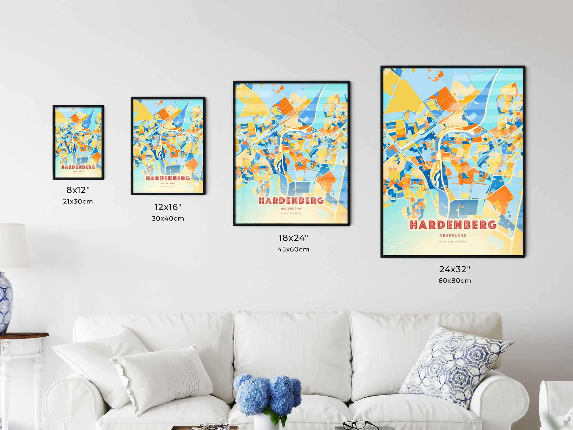 Colorful HARDENBERG NETHERLANDS Fine Art Map Blue Orange