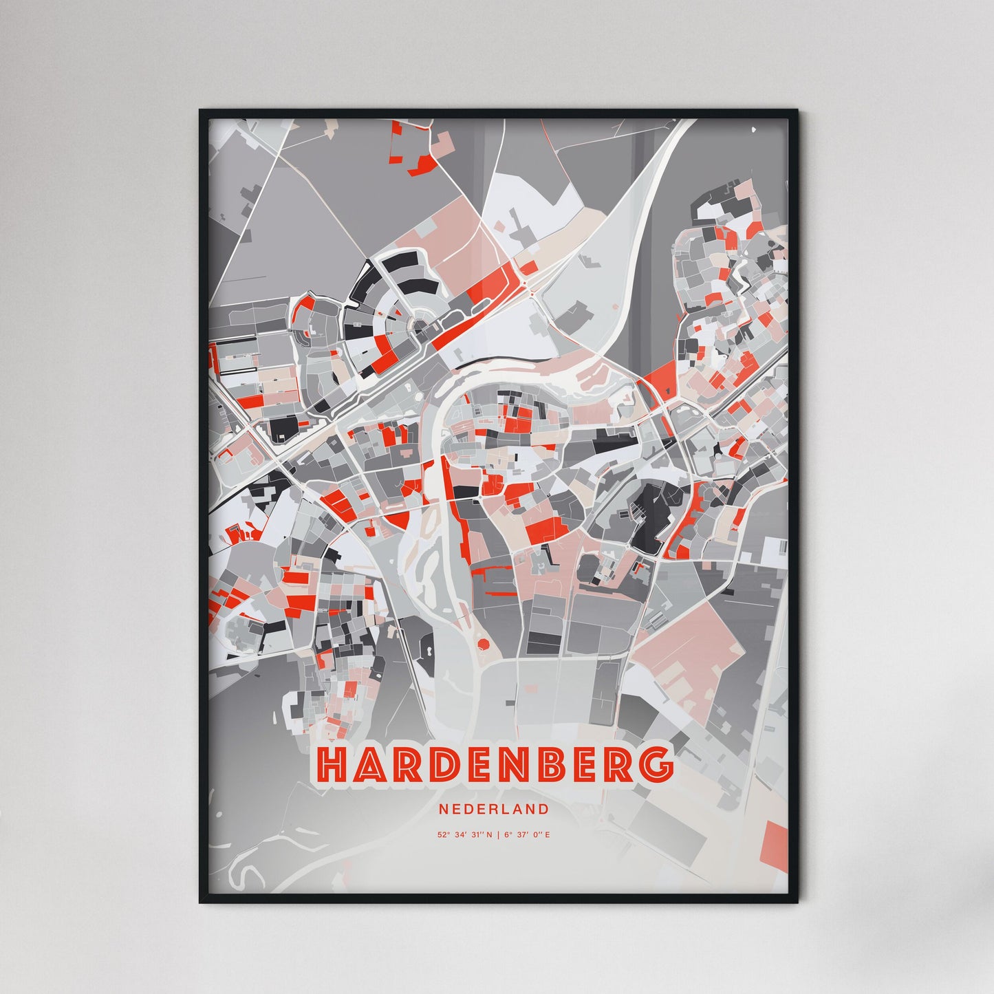 Colorful HARDENBERG NETHERLANDS Fine Art Map Modern