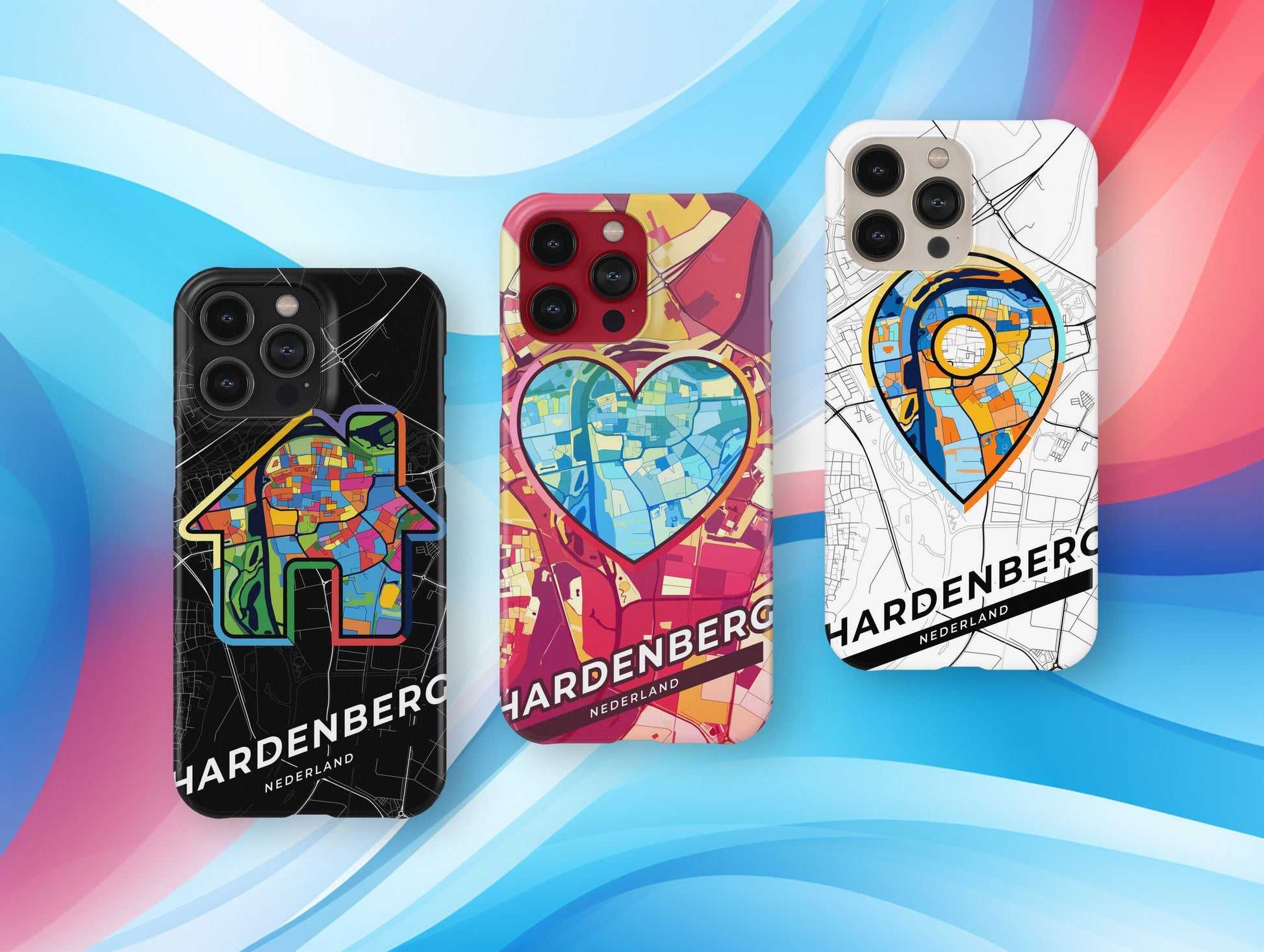 Hardenberg Netherlands slim phone case with colorful icon. Birthday, wedding or housewarming gift. Couple match cases.