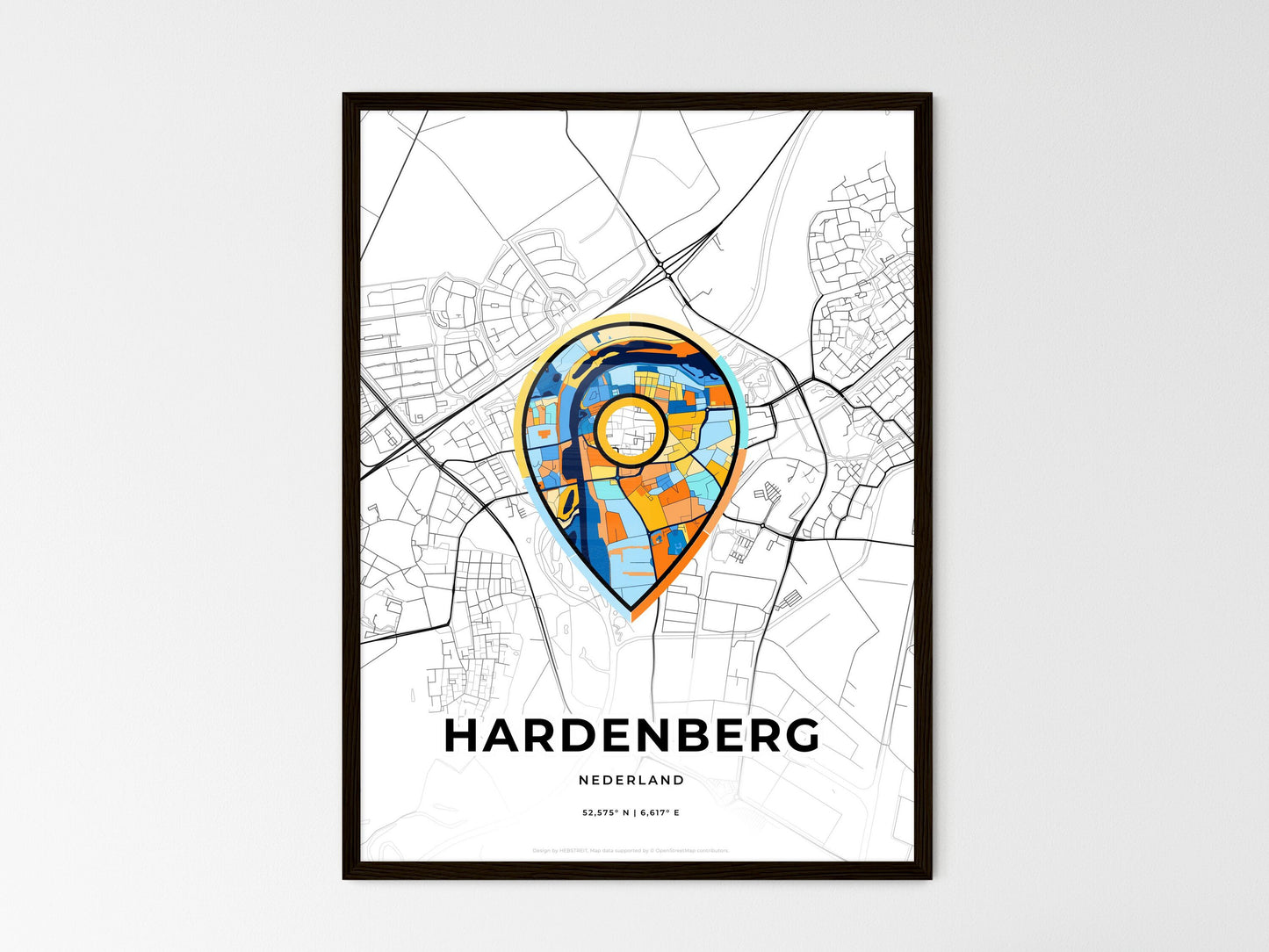 Hardenberg Netherlands wedding art map with pointer icon