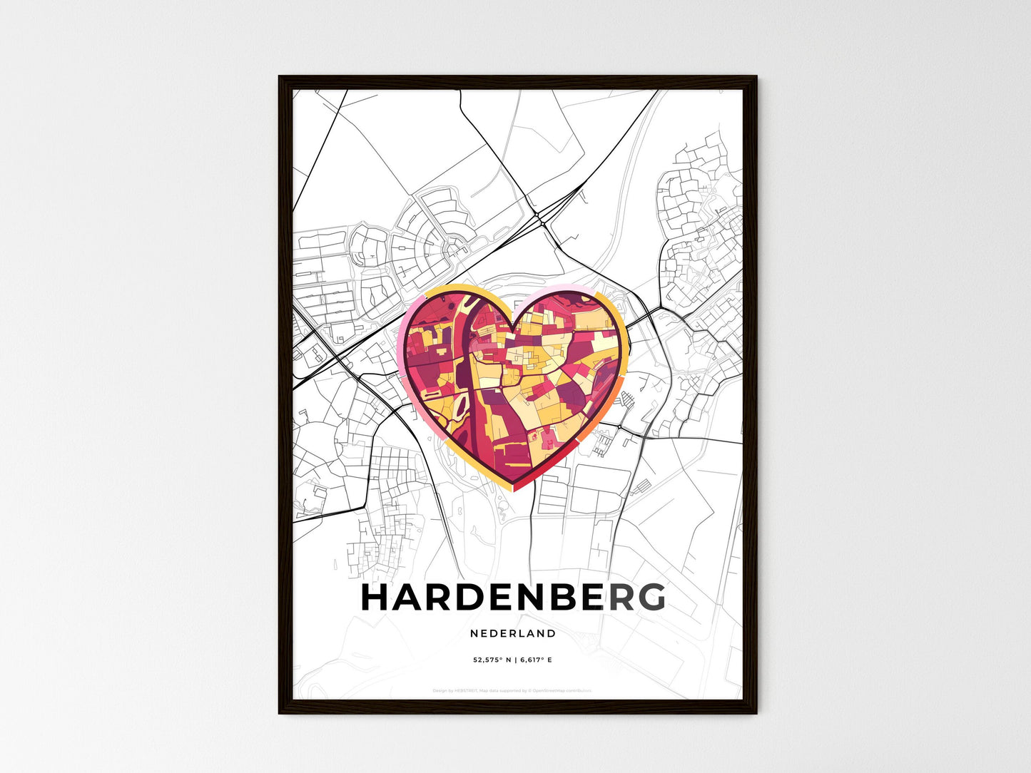 Hardenberg Netherlands wedding art map with heart icon