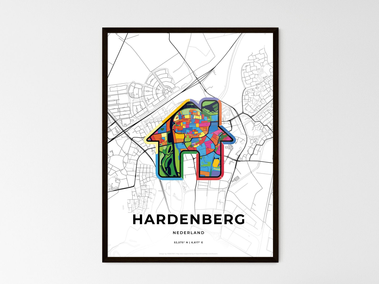 Hardenberg Netherlands wedding art map with home icon