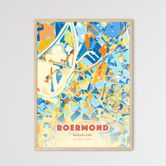 Colorful ROERMOND NETHERLANDS Fine Art Map Blue Orange