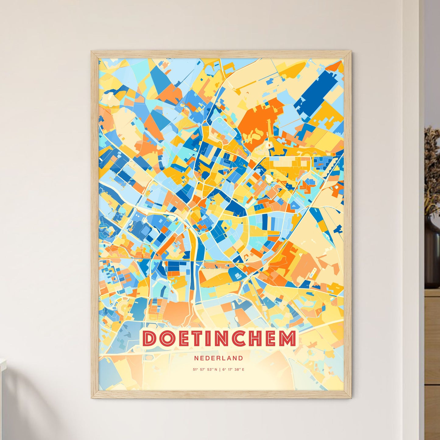 Colorful DOETINCHEM NETHERLANDS Fine Art Map Blue Orange