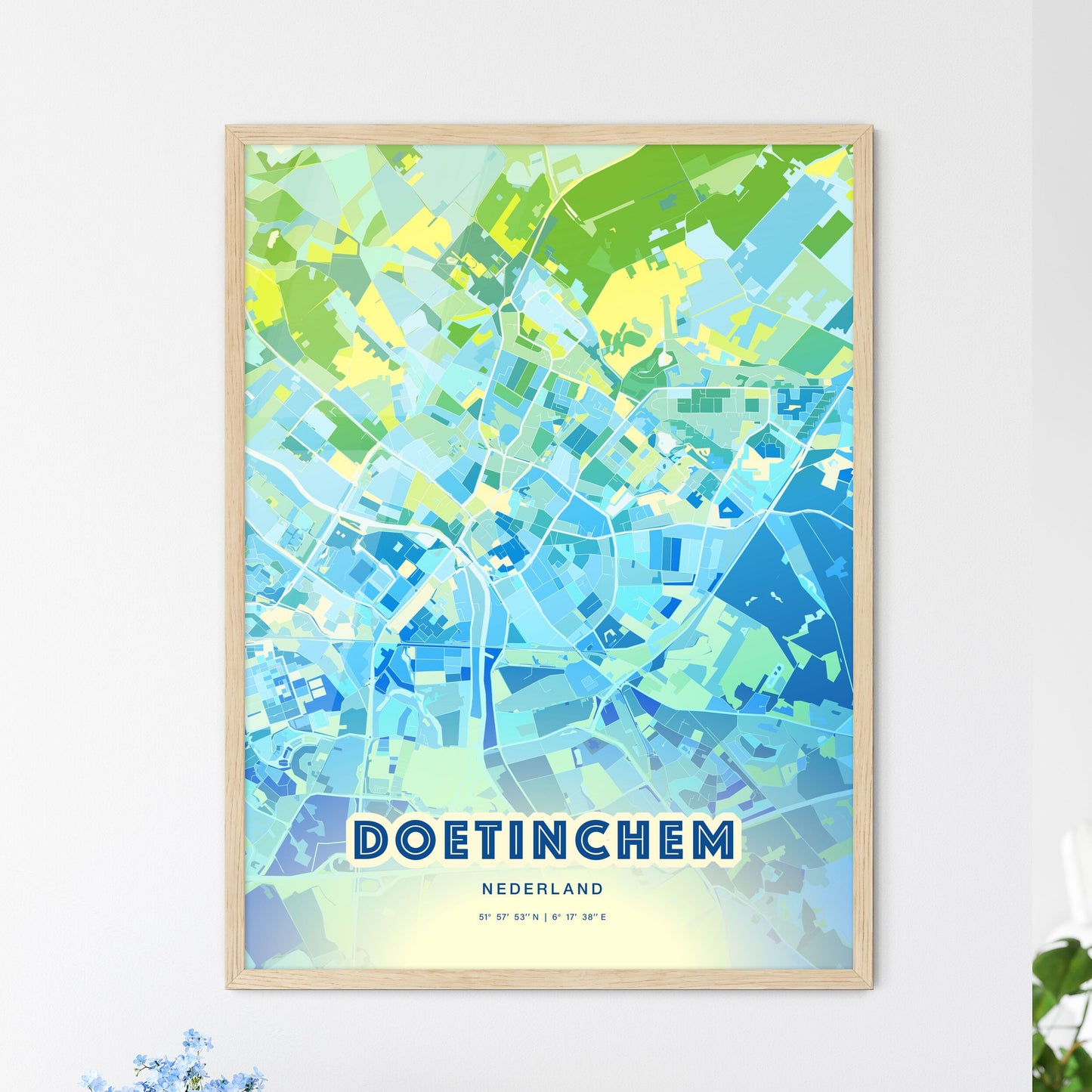 Colorful DOETINCHEM NETHERLANDS Fine Art Map Cool Blue