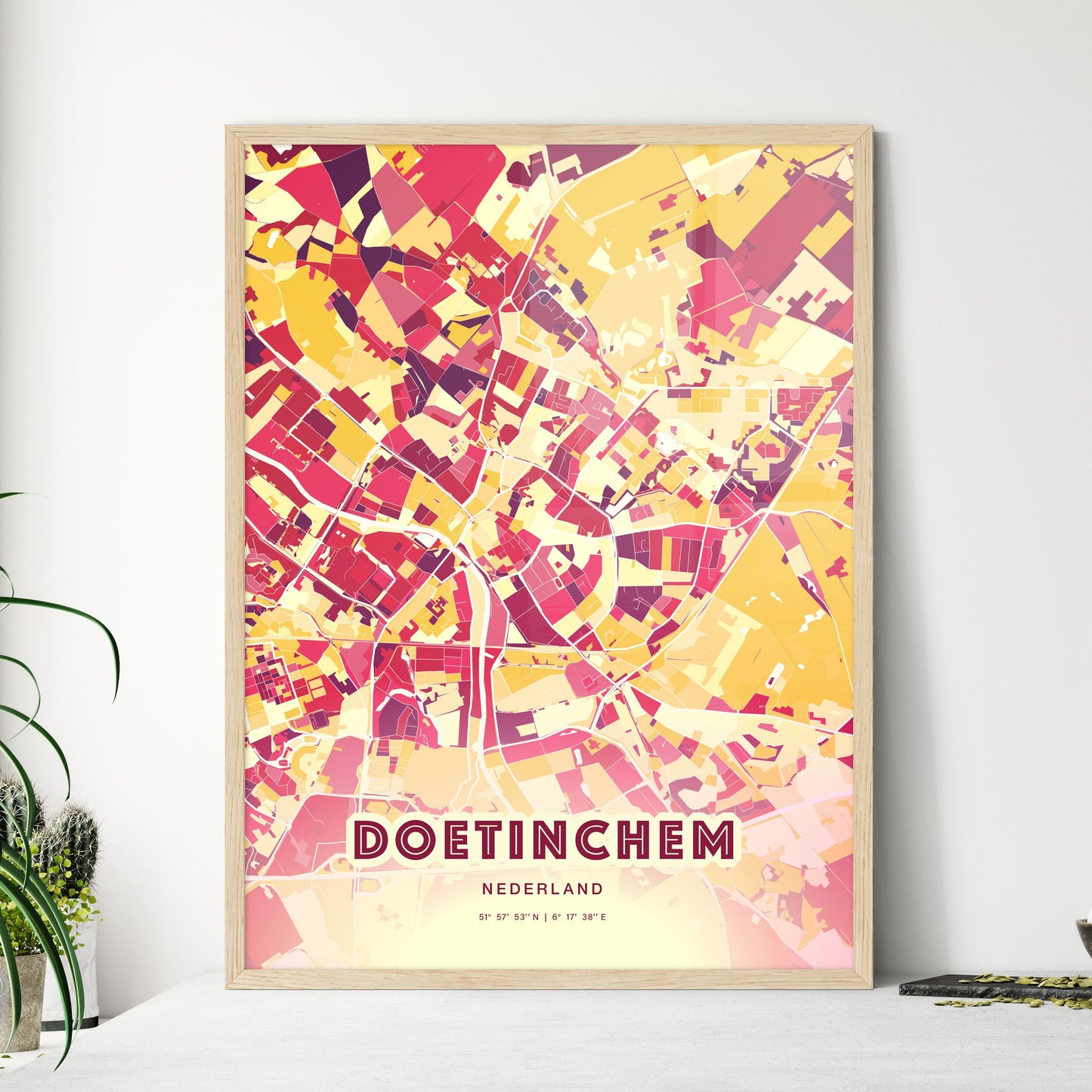 Colorful DOETINCHEM NETHERLANDS Fine Art Map Hot Red