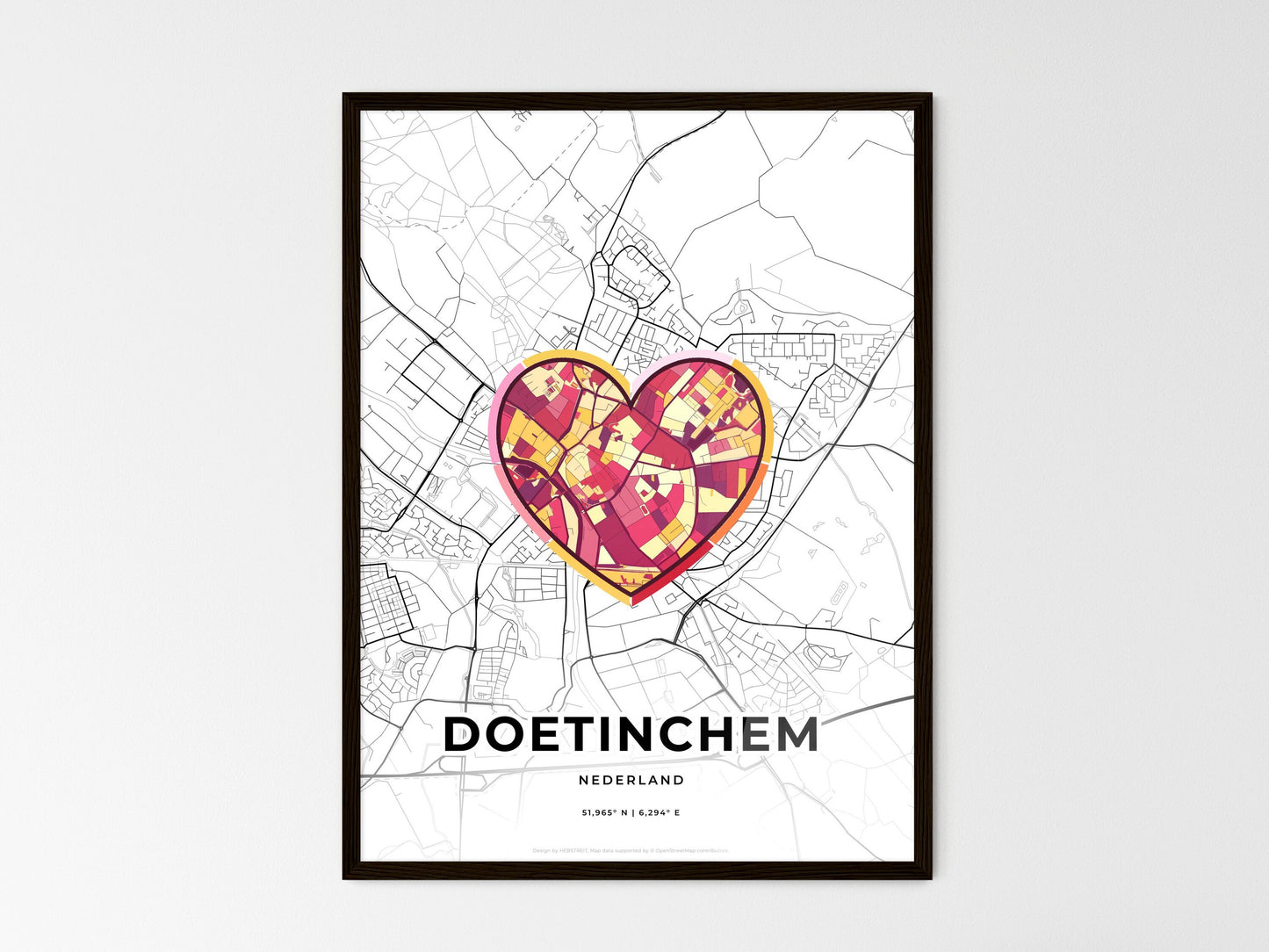 Doetinchem Netherlands wedding art map with heart icon