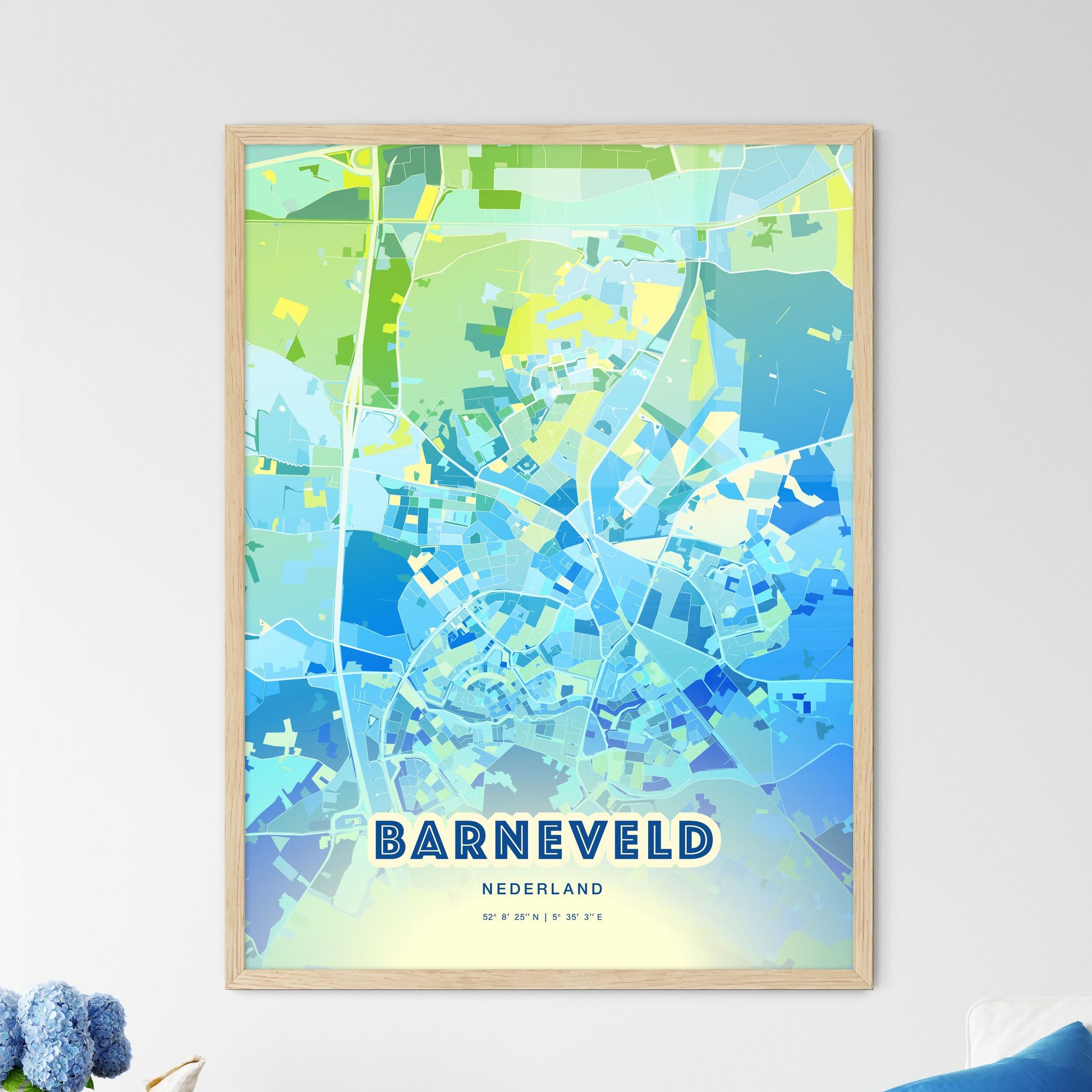 Colorful BARNEVELD NETHERLANDS Fine Art Map Cool Blue