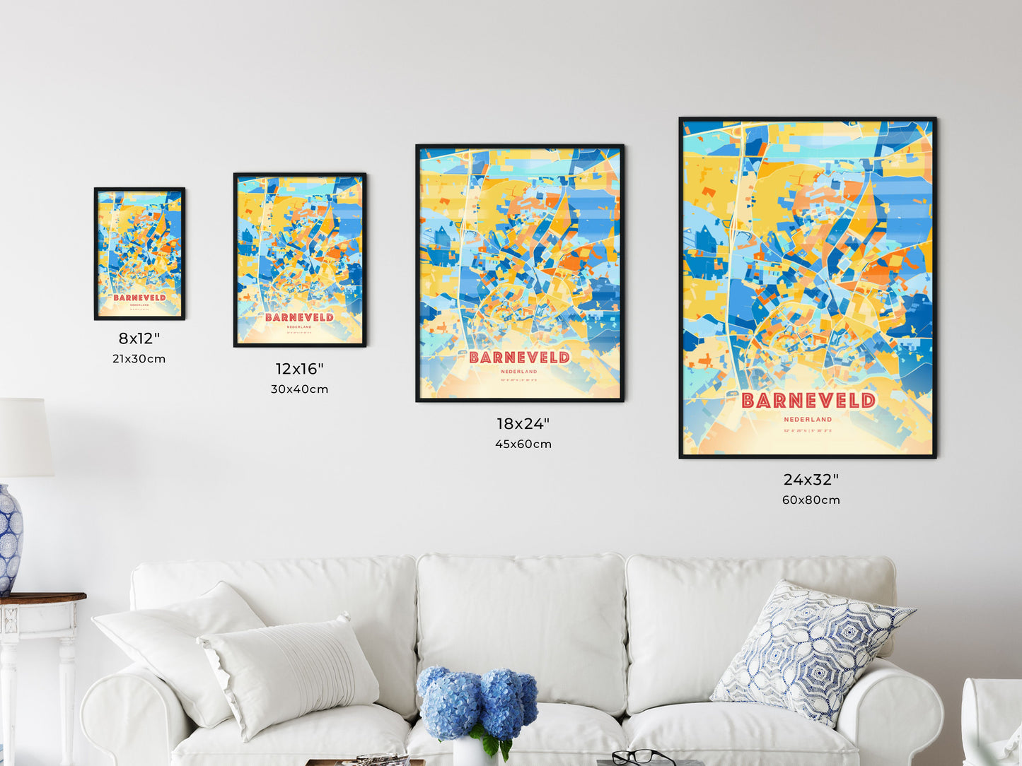 Colorful BARNEVELD NETHERLANDS Fine Art Map Blue Orange