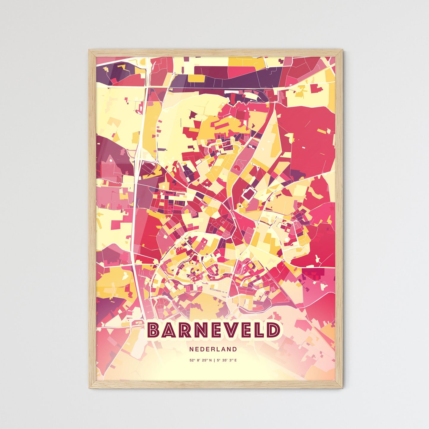 Colorful BARNEVELD NETHERLANDS Fine Art Map Hot Red