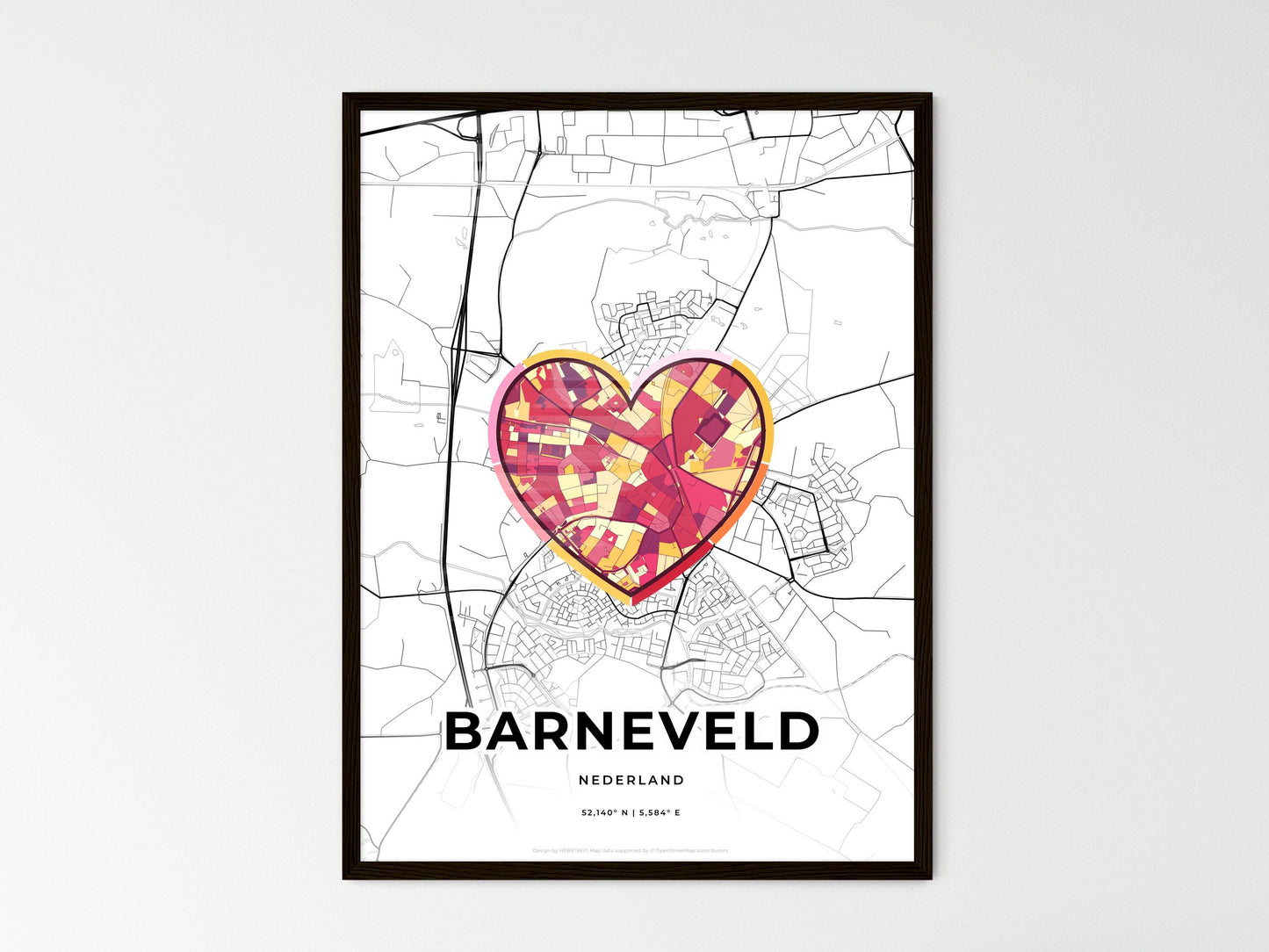 Barneveld Netherlands wedding art map with heart icon