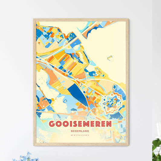 Colorful GOOISE MEREN NETHERLANDS Fine Art Map Blue Orange