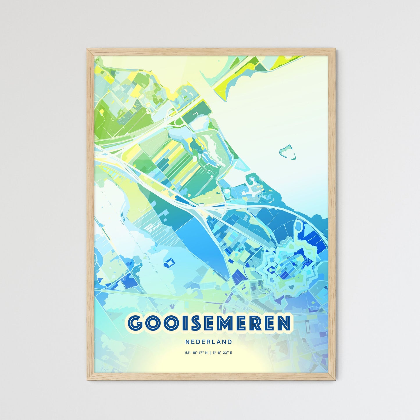 Colorful GOOISE MEREN NETHERLANDS Fine Art Map Cool Blue