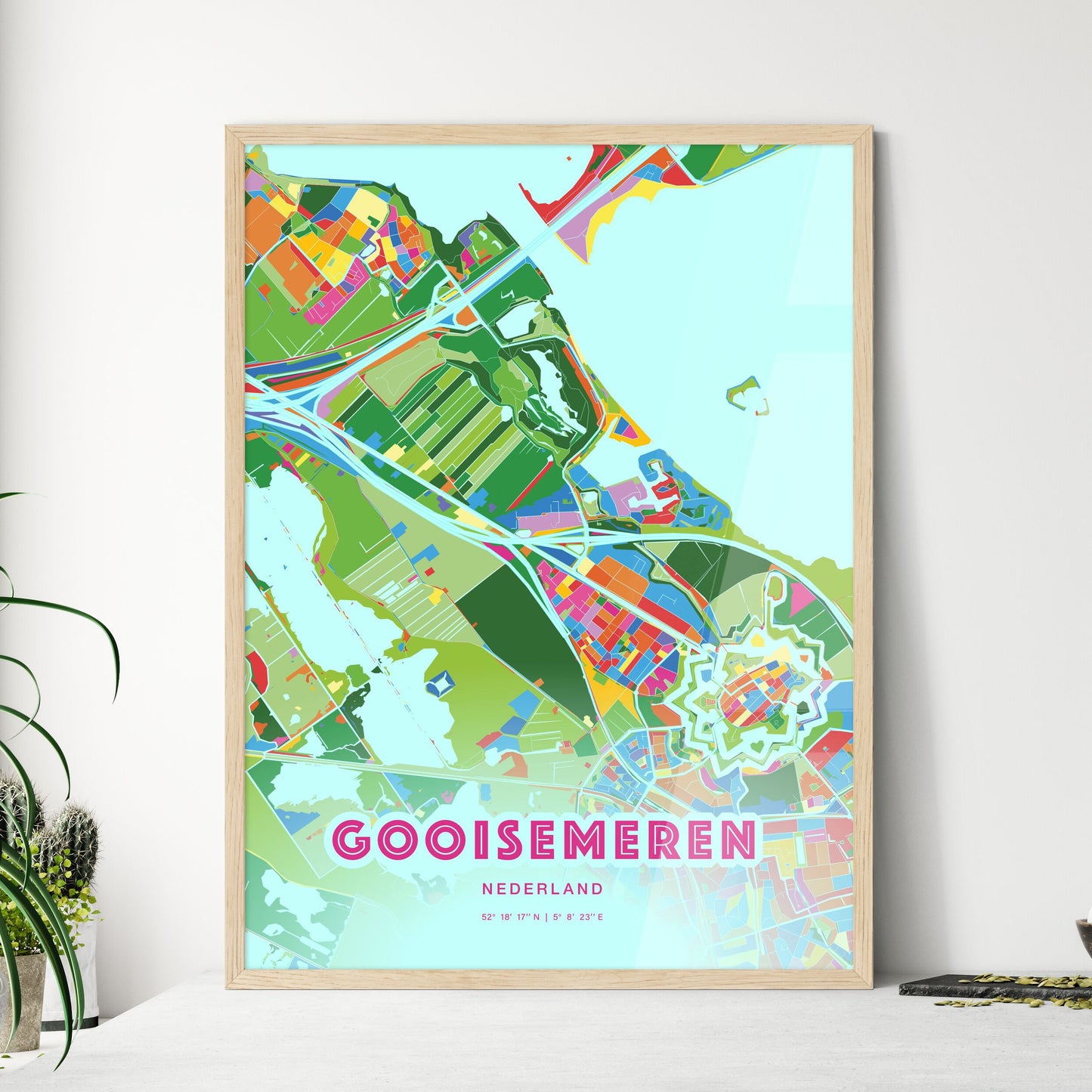 Colorful GOOISE MEREN NETHERLANDS Fine Art Map Crazy Colors