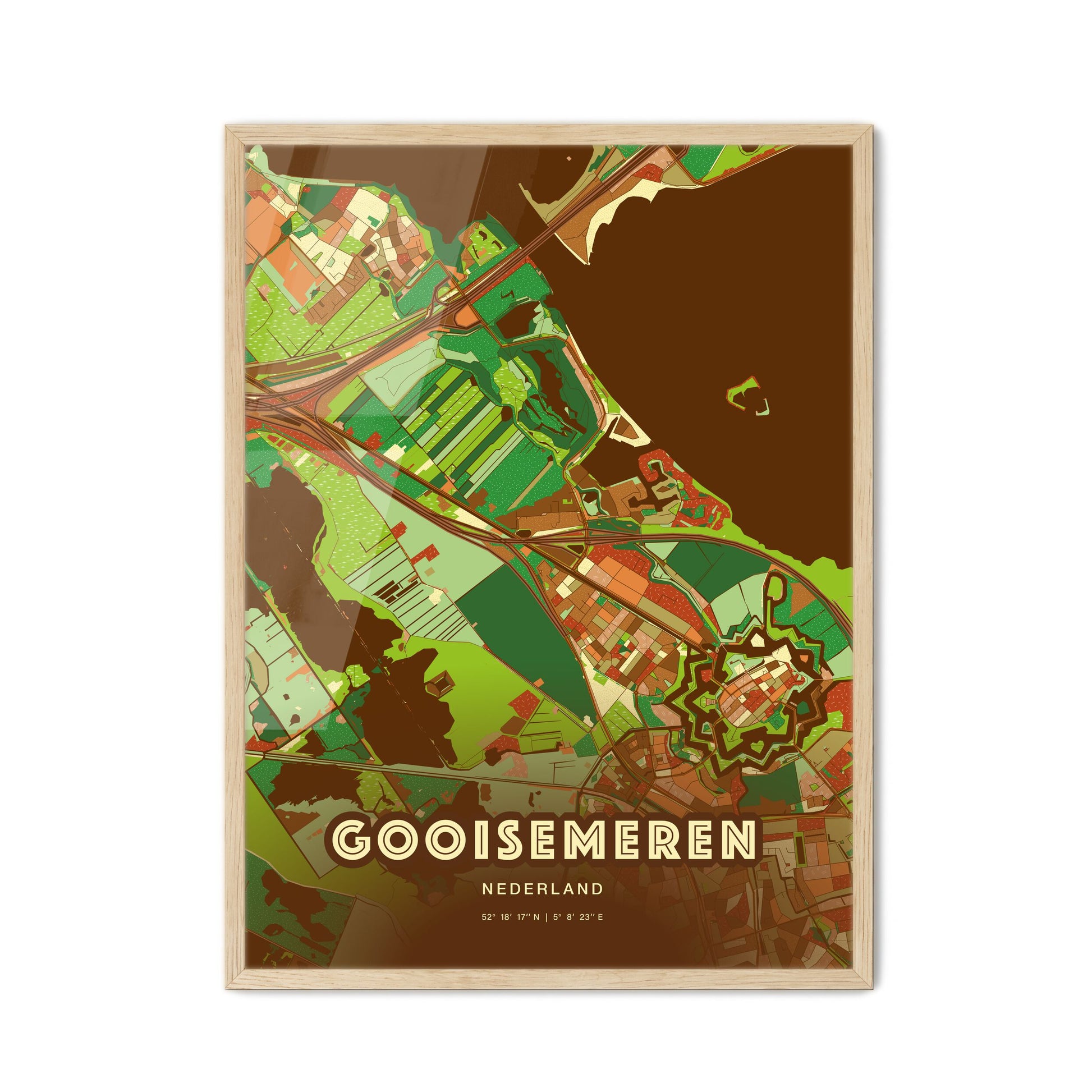 Colorful GOOISE MEREN NETHERLANDS Fine Art Map Farmhouse