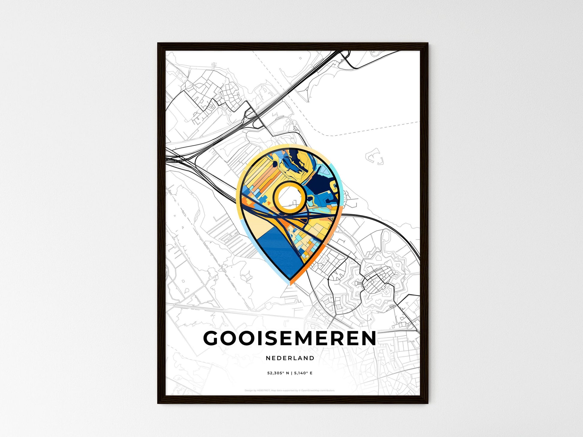 Gooise Meren Netherlands wedding art map with pointer icon