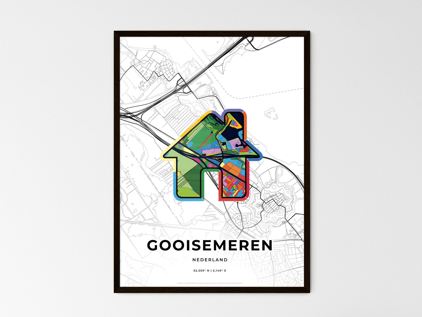 Gooise Meren Netherlands wedding art map with home icon