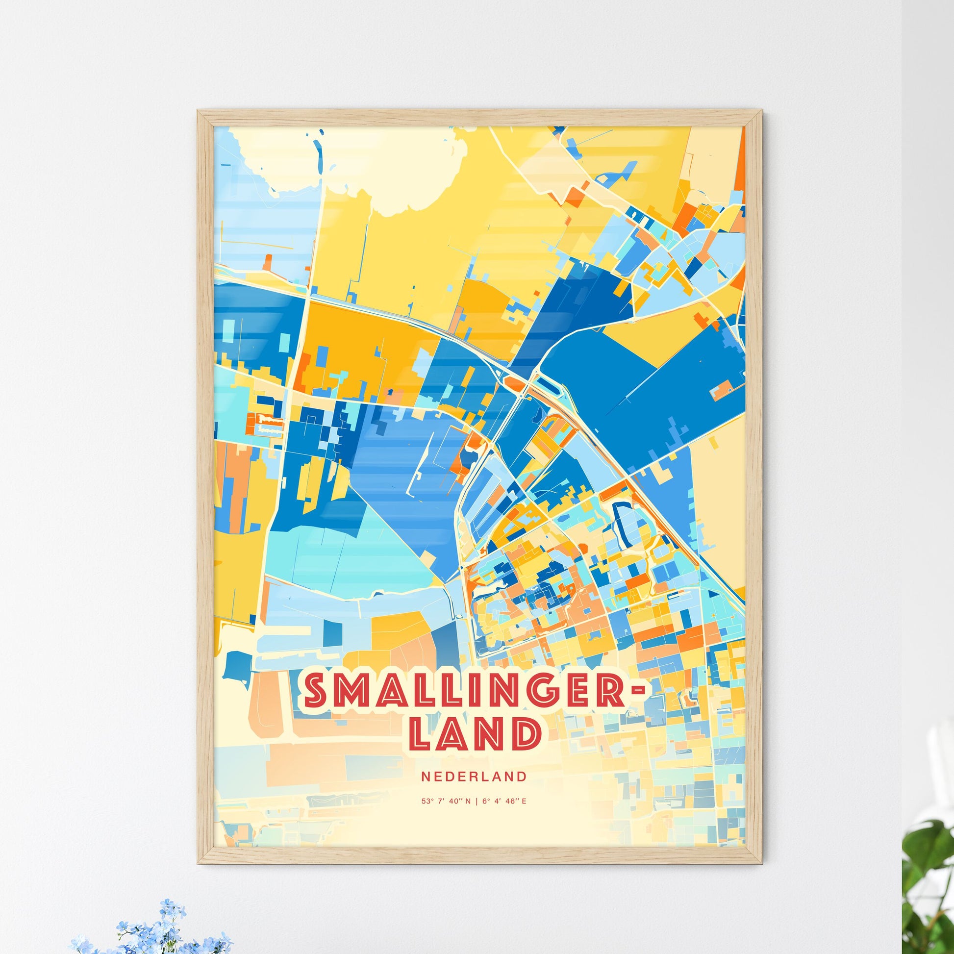 Colorful SMALLINGERLAND NETHERLANDS Fine Art Map Blue Orange