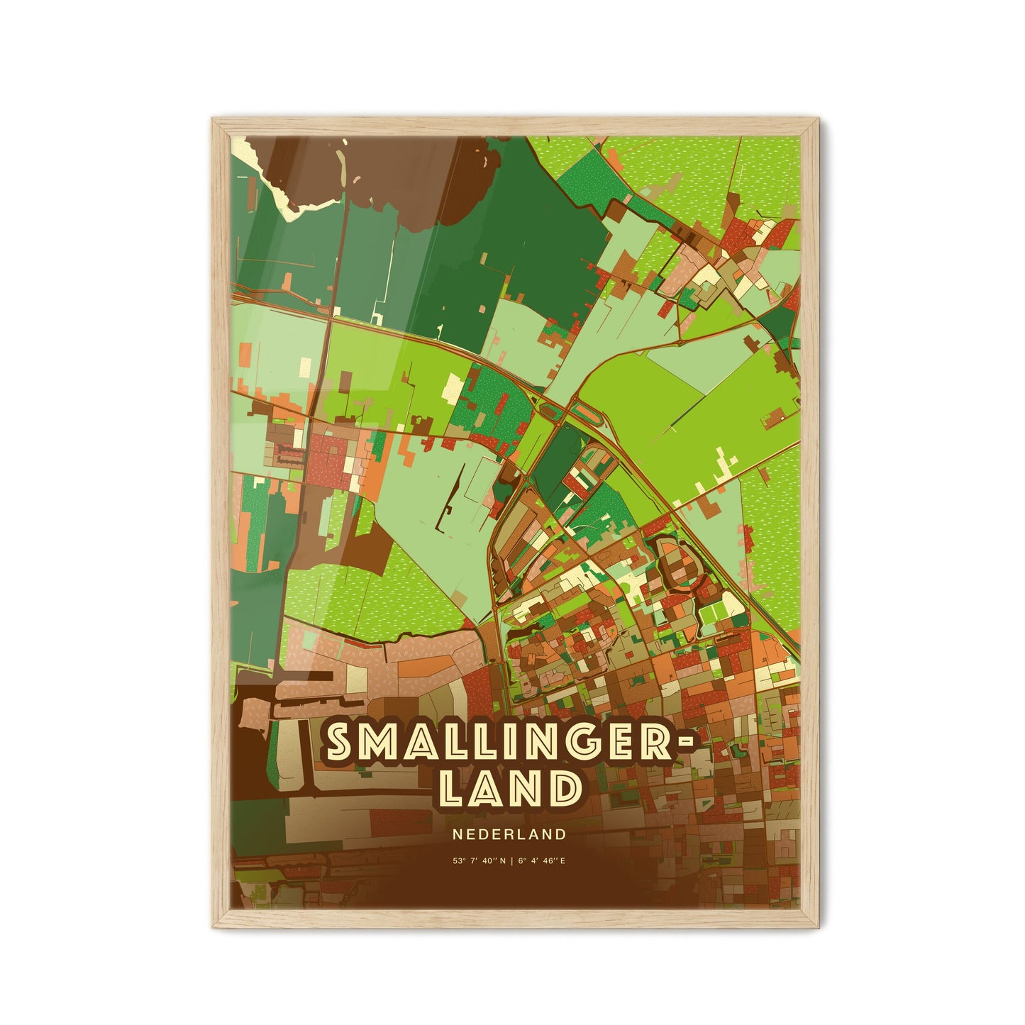 Colorful SMALLINGERLAND NETHERLANDS Fine Art Map Farmhouse