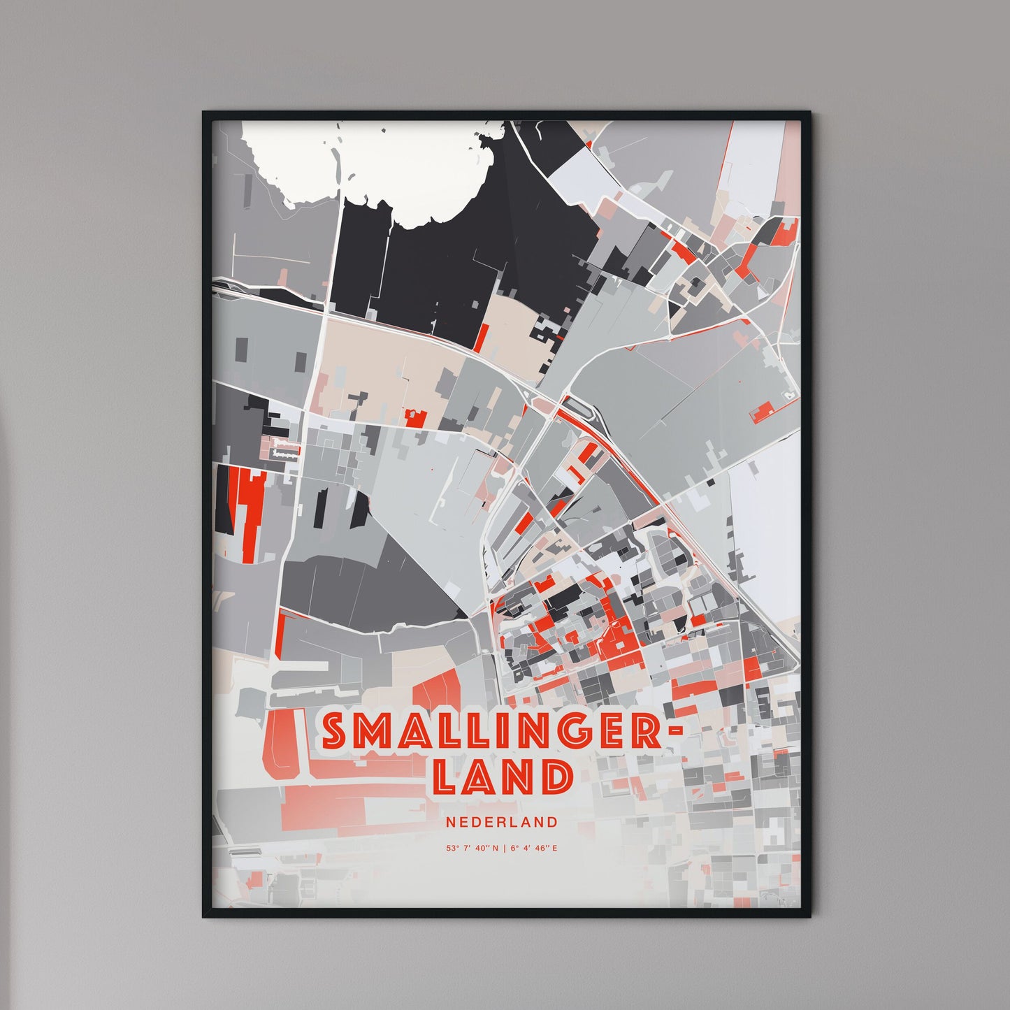 Colorful SMALLINGERLAND NETHERLANDS Fine Art Map Modern