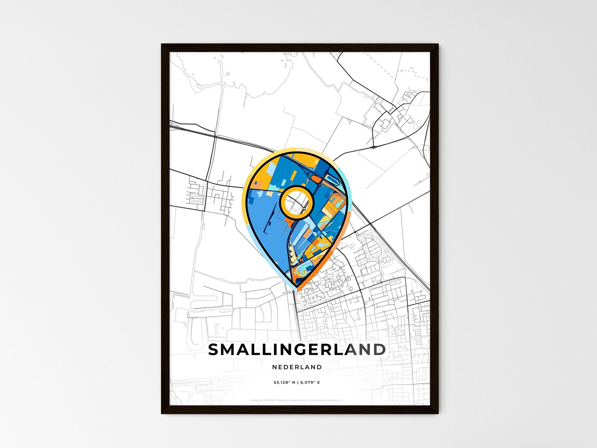 Smallingerland Netherlands wedding art map with pointer icon